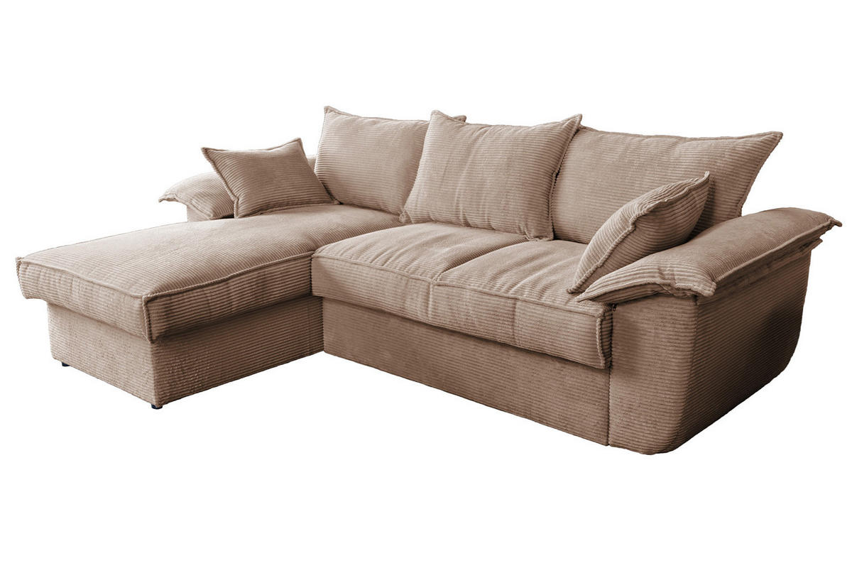 ECKSOFA DAMETO Braun Cord - Dunkelbraun/Schwarz, Kunststoff/Textil (266/174cm) - KAWOLA
