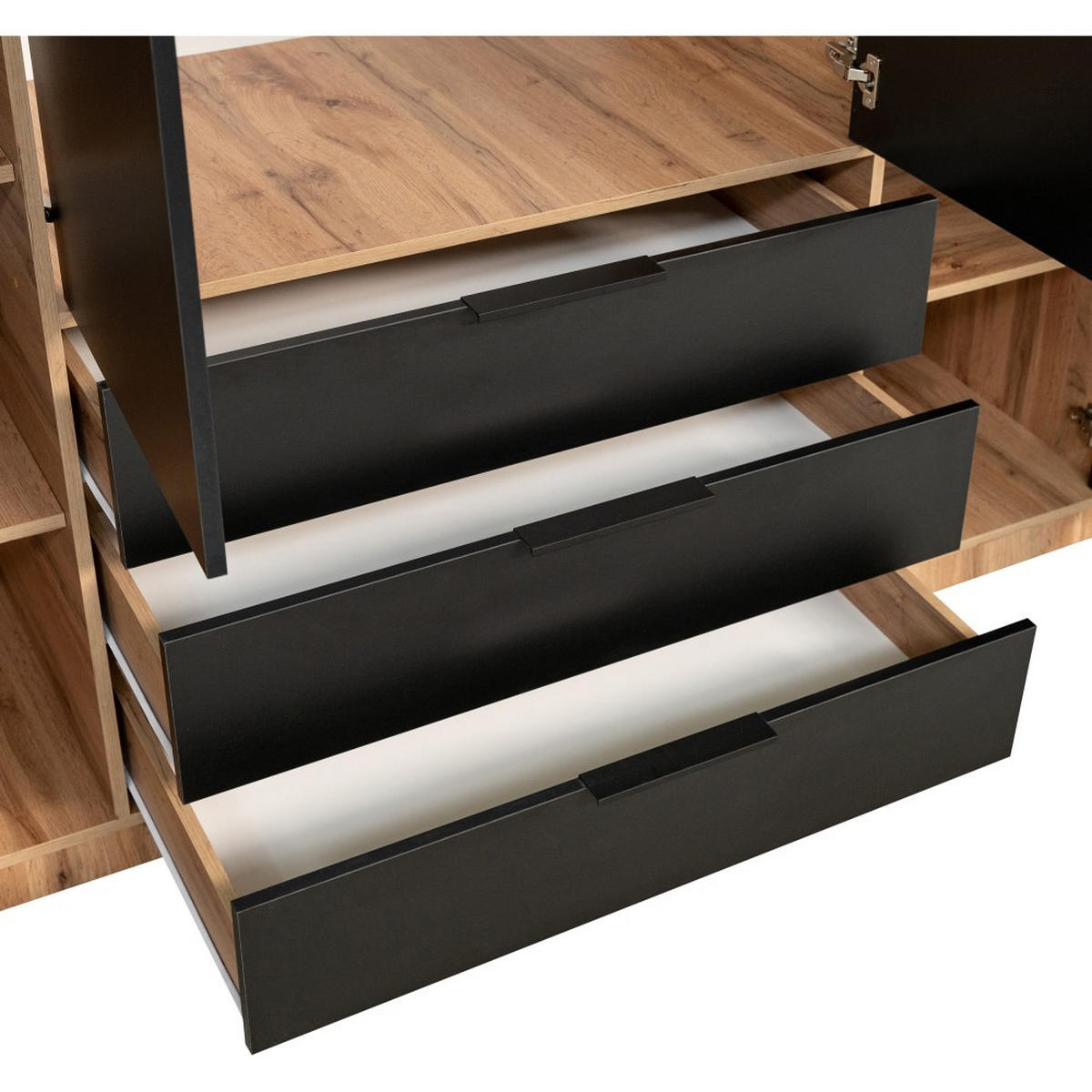 DREHTÜRENSCHRANK Bueno Lux mit 4 Türen und 3 Schubladen, eiche Wotan - Eiche Wotan, Holzwerkstoff (196/200/58cm) - Beautysofa