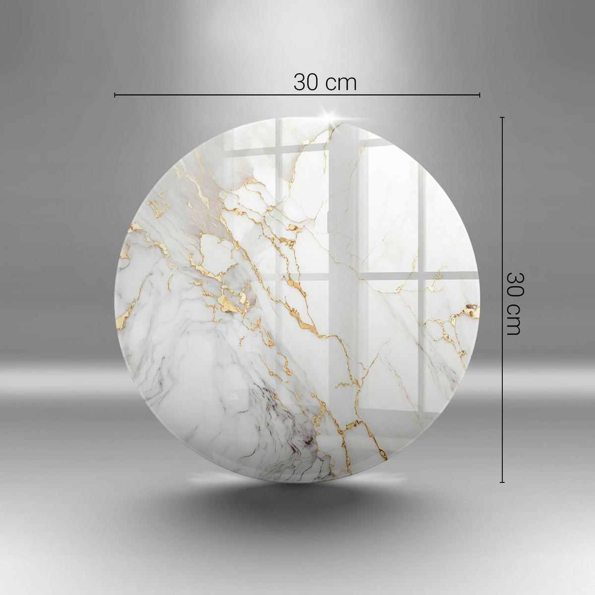 GLASPLATTE Ø 30 cm Heller Marmor mit Goldakzenten - Creme, Glas (30/30cm) - Wallfluent