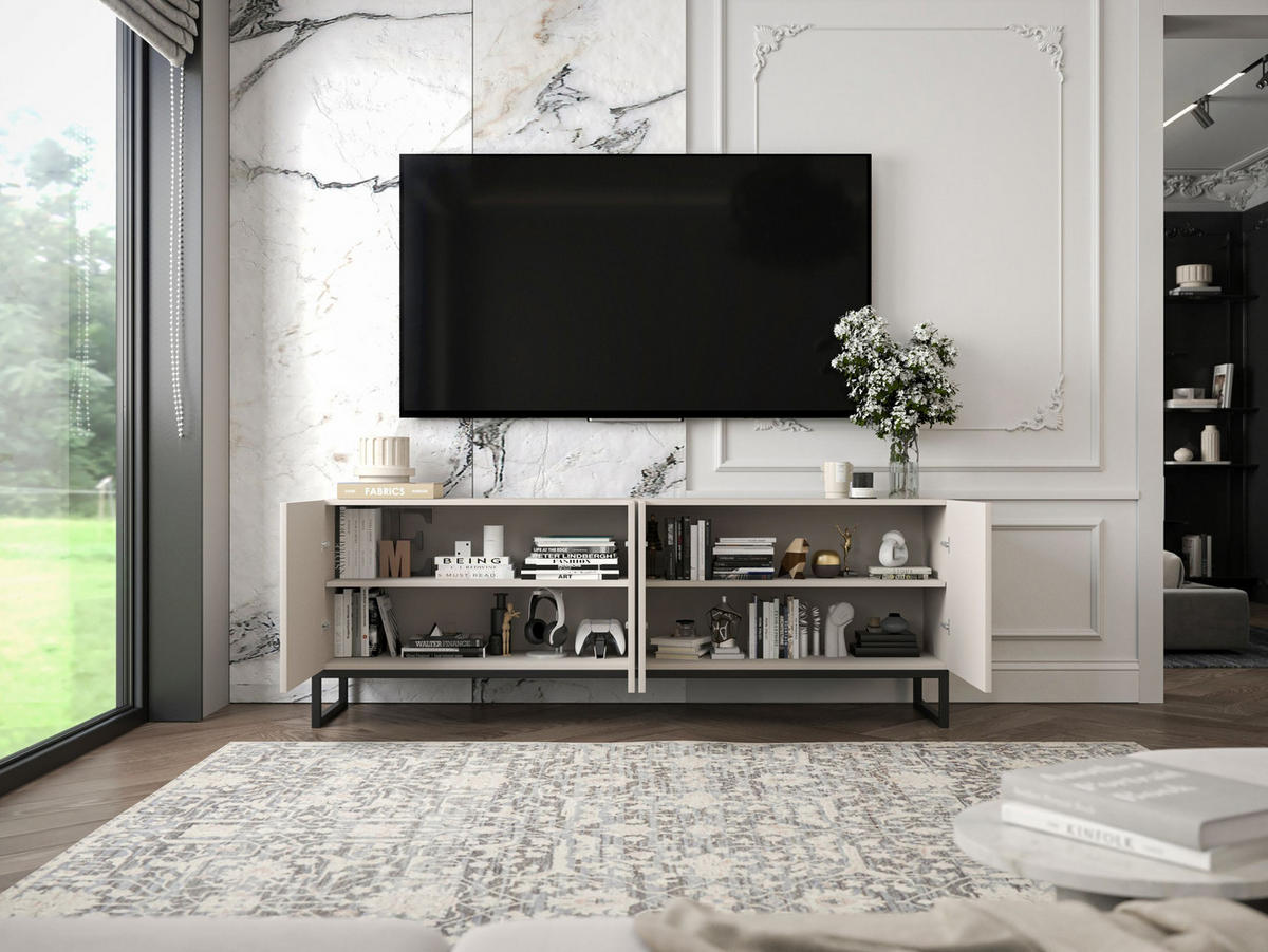 TV-SCHRANK Elpis Kaschmir Matt mit Metallrahmen Glamour 150 cm - Kaschmir/Schwarz, Holzwerkstoff/Metall (150/51.5/36.5cm) - Meble Lindner