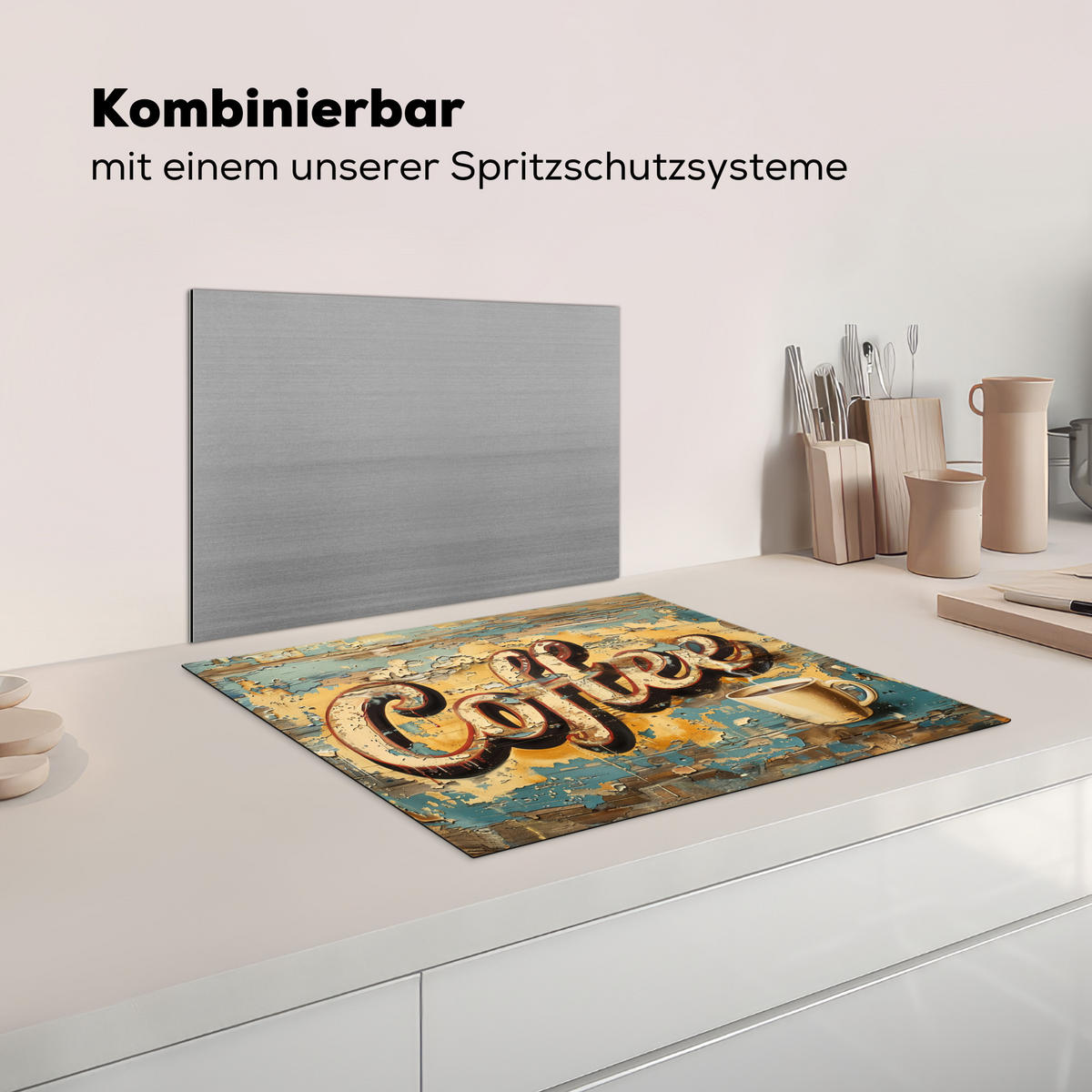 KRYT NA INDUKČNÍ DESKU Káva - Vintage - hnědá - šálek 65x52 cm - teaková, plast (65/52/0.2cm) - MuchoWow