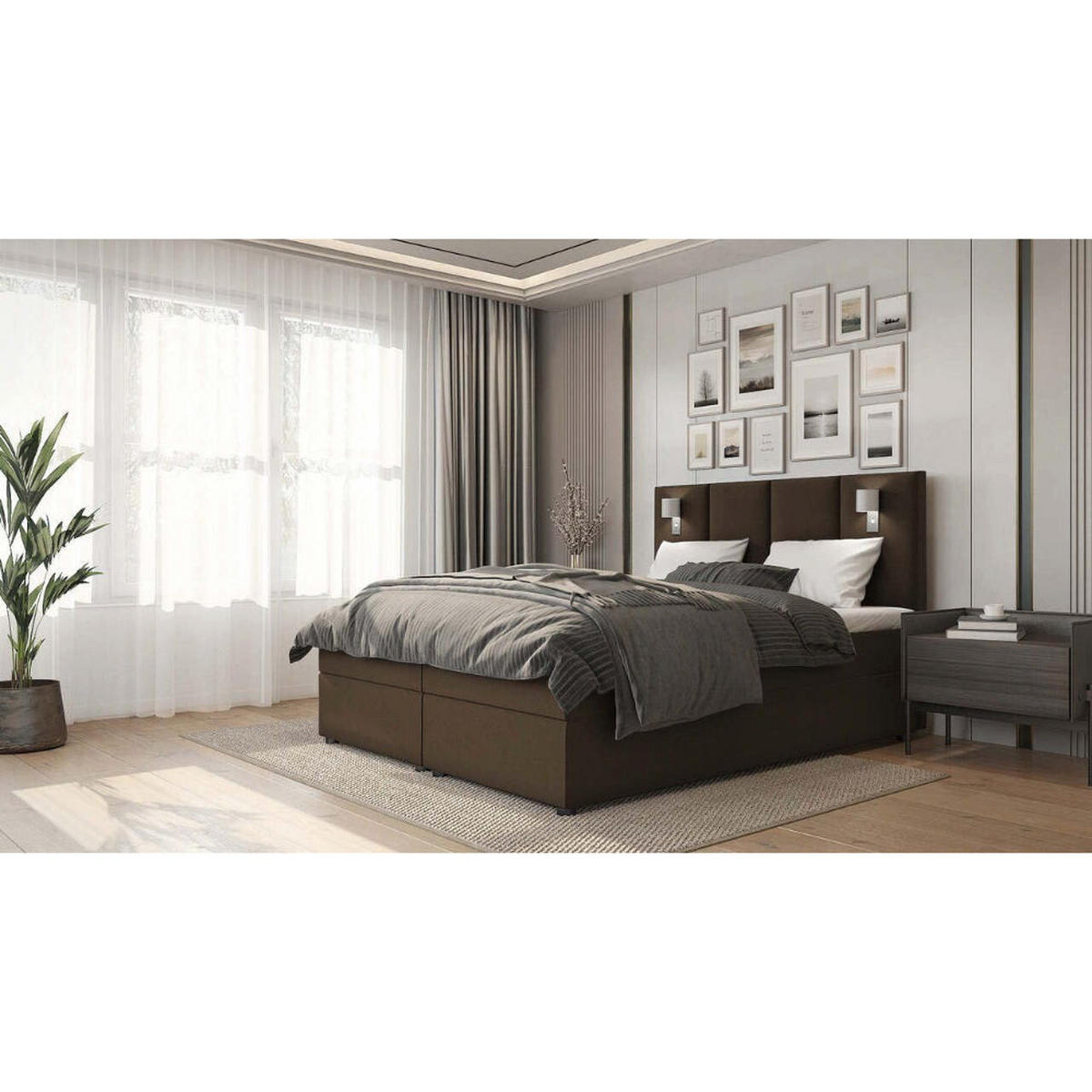 BOXBETT Parma Bonellfederkern inkl. 7-Zonen Topper T-30 mit Bettkasten - Braun, Holz/Holzwerkstoff (160/200cm) - Best For Home