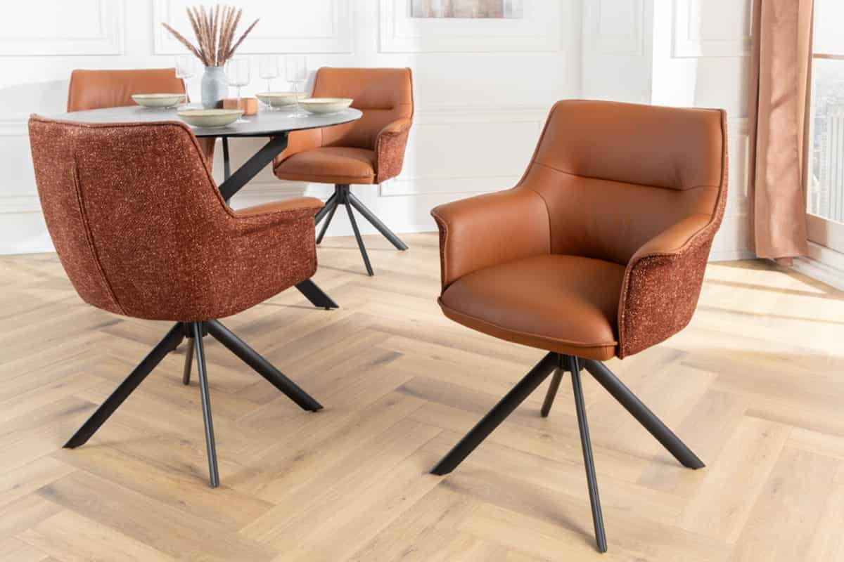 STUHL LE GRAND Echtleder Cognac 90 cm - Schwarz/Braun, Leder/Textil (68/87/68cm) - riess-ambiente