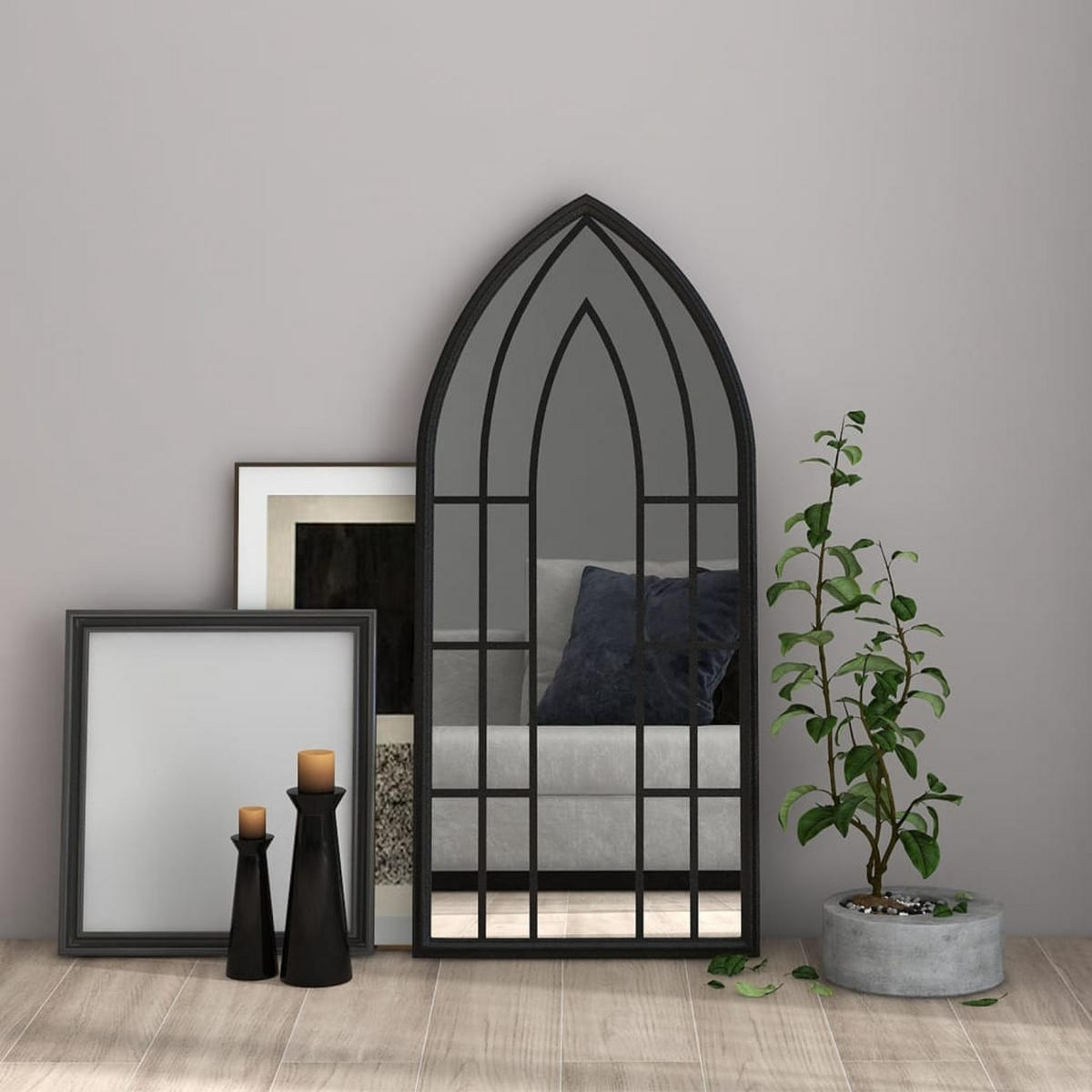 SPIEGEL Schwarz 100x45 cm Eisen für den Innenbereich - Schwarz, Metall (100/45/1cm) - furnicato