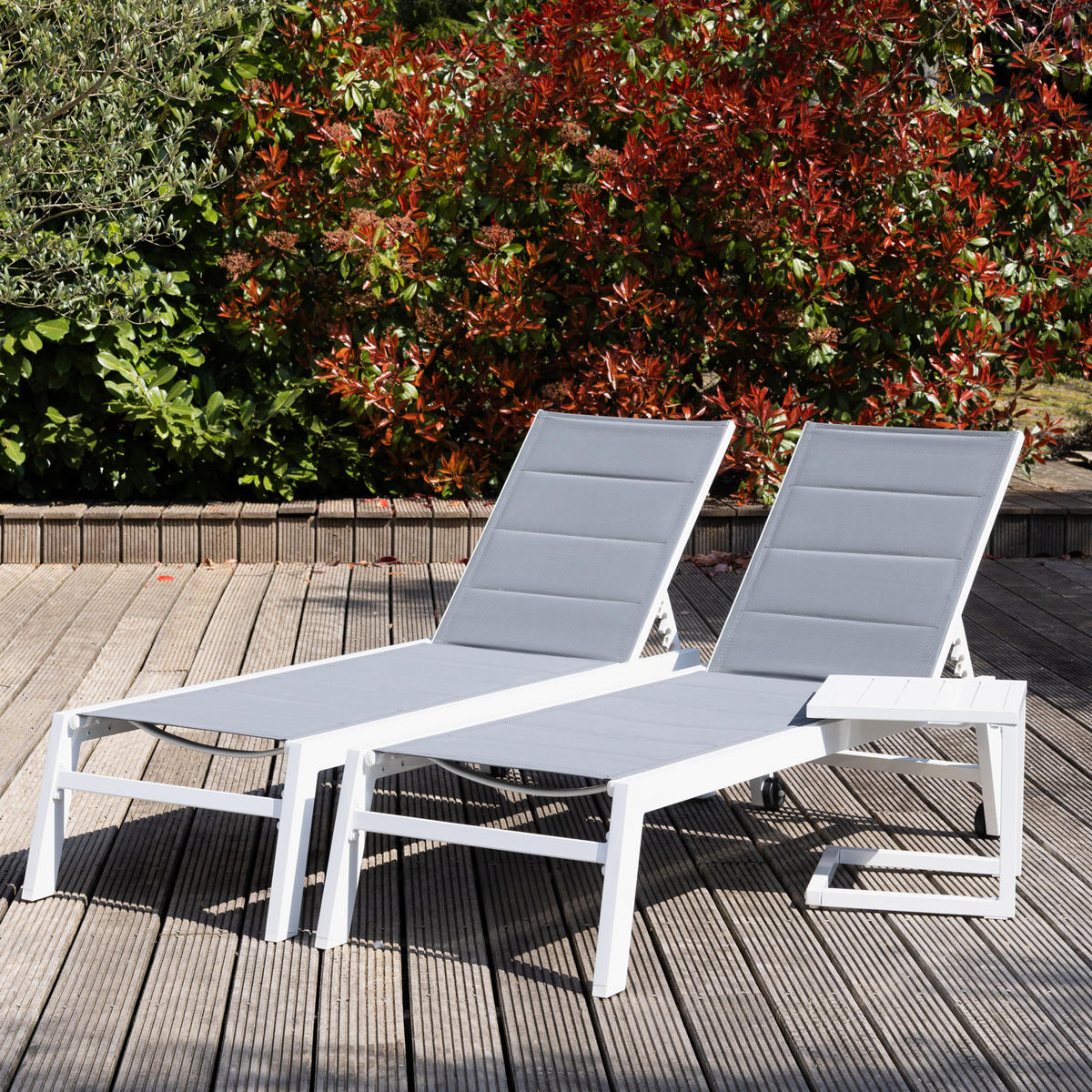 SONNENLIEGEN Barbados Grau und Weiß 2 Plätze - Grau, Metall (61/95/198cm) - Happy Garden