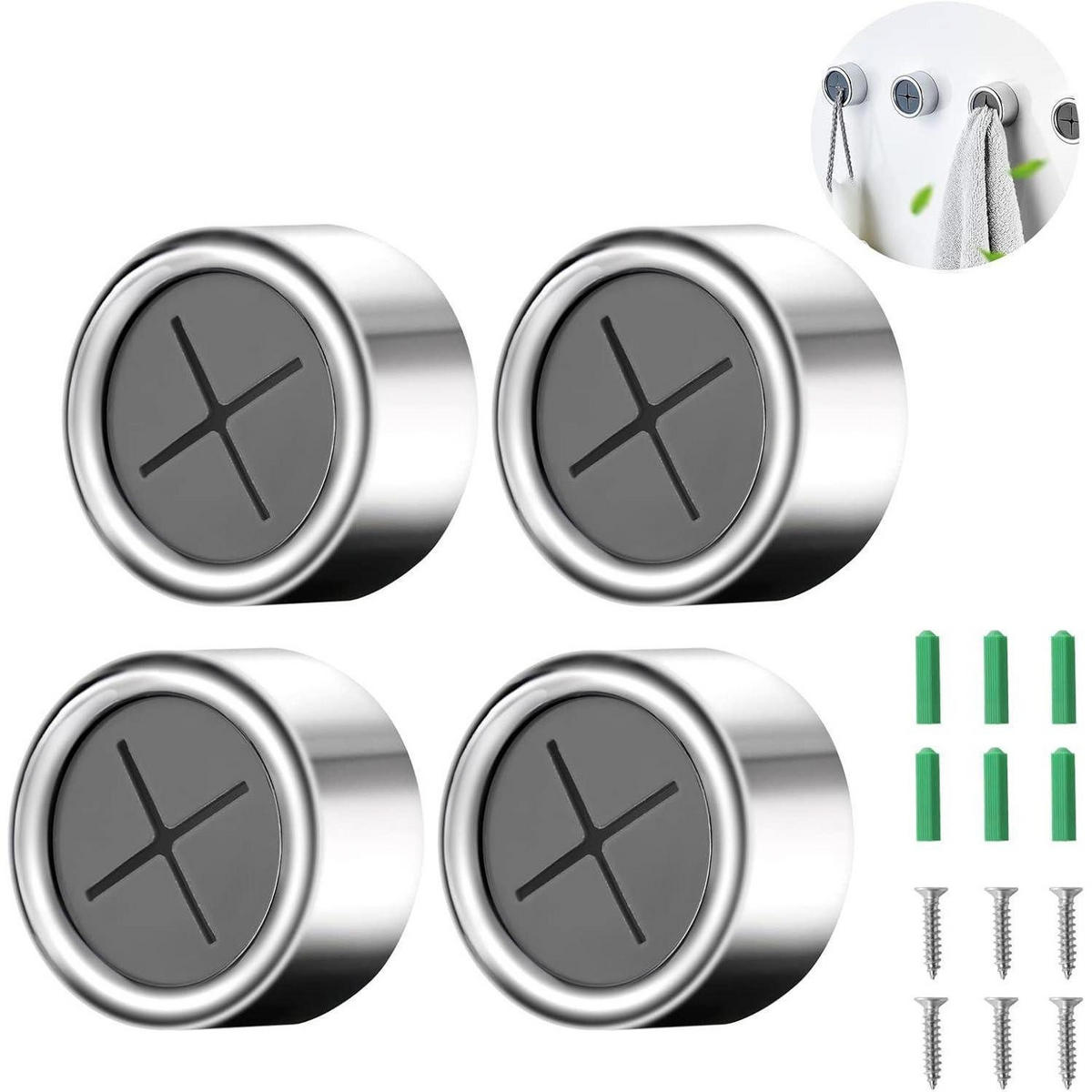 GESCHIRRTUCHHALTER 4-teiliges Set selbstklebend Silber - Silberfarben, Kunststoff (4/2/4cm)