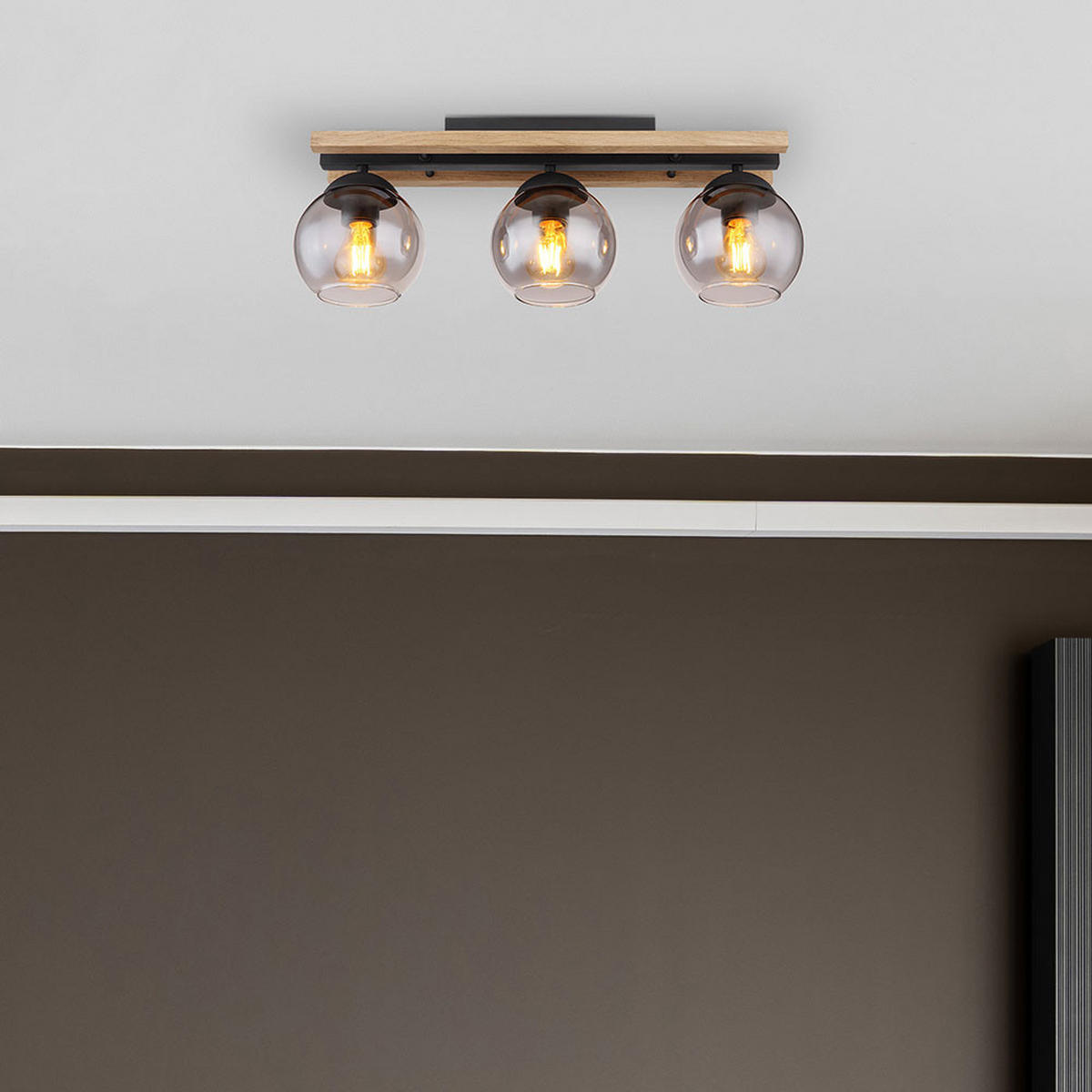 DECKENLEUCHTE Metall Eichenholz Braun - Braun, Holz (60/15/20.5cm) - Globo Lighting