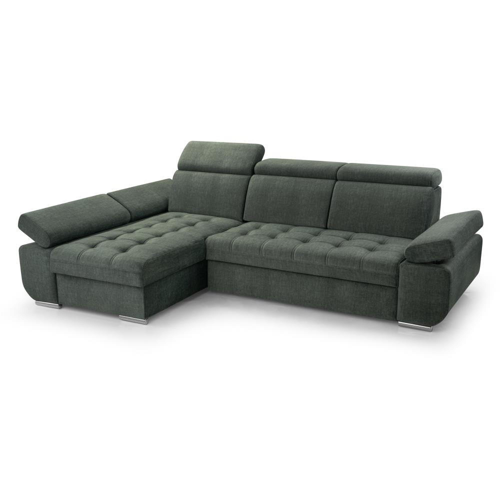 ECKSCHLAFSOFA Bianca dunkelgrün links - Chromfarben/Dunkelgrün, Textil (264/165cm) - Beautysofa