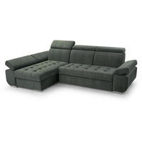 ECKSCHLAFSOFA Bianca dunkelgrün links - Chromfarben/Dunkelgrün, Textil (264/165cm) - Beautysofa