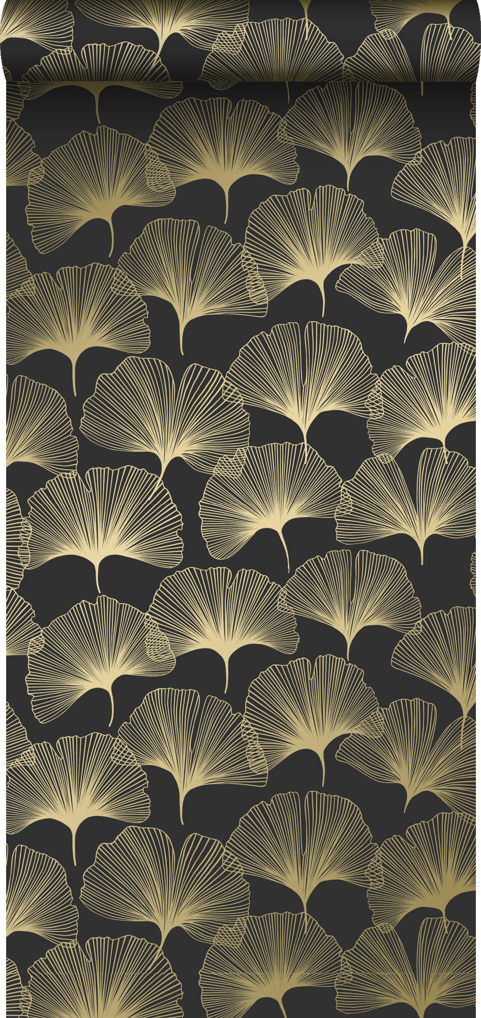TAPETE Ginkgoblätter 53 cm x 10.05 m - Schwarz, Papier (53/1000cm) - Origin Wallcoverings