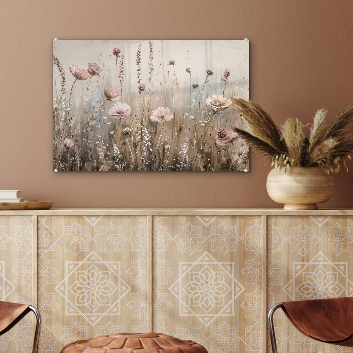 ACRYLGLASBILD Blumen - Rosa - Modern - Beige 60x40 cm - Beige, Glas (60/40cm) - MuchoWow