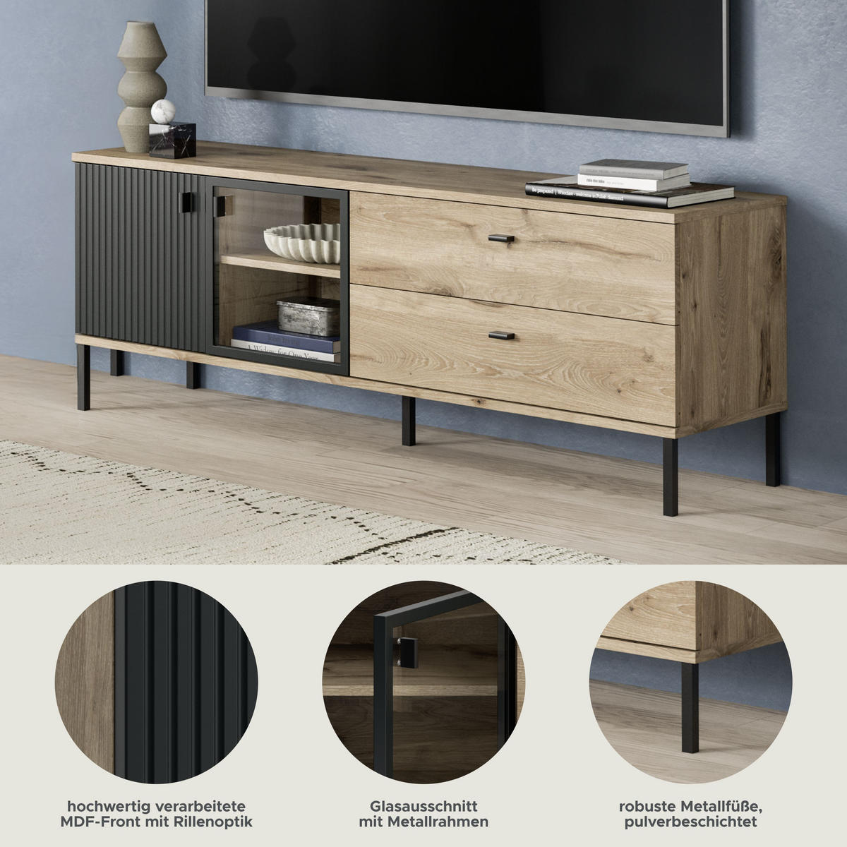 LOWBOARD Chess schwarz 154/41/57 cm - Braun, Holzwerkstoff (154/57/41cm) - Xonox