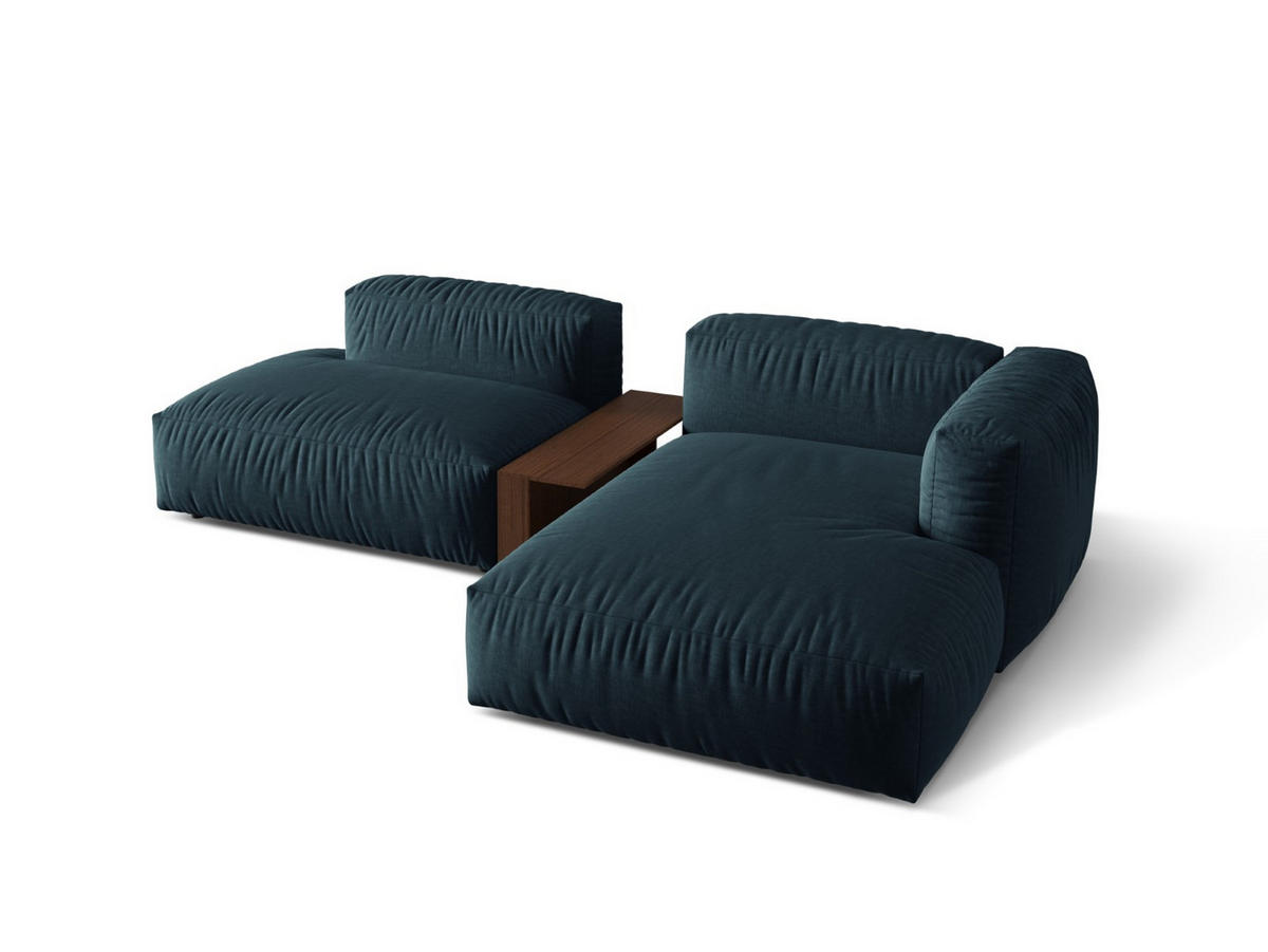 ECKSOFA modular rechts Martina aus strukturiertem Stoff jeansblau 2 Sitzplätze - Blau, Textil (176/285cm) - Micadoni