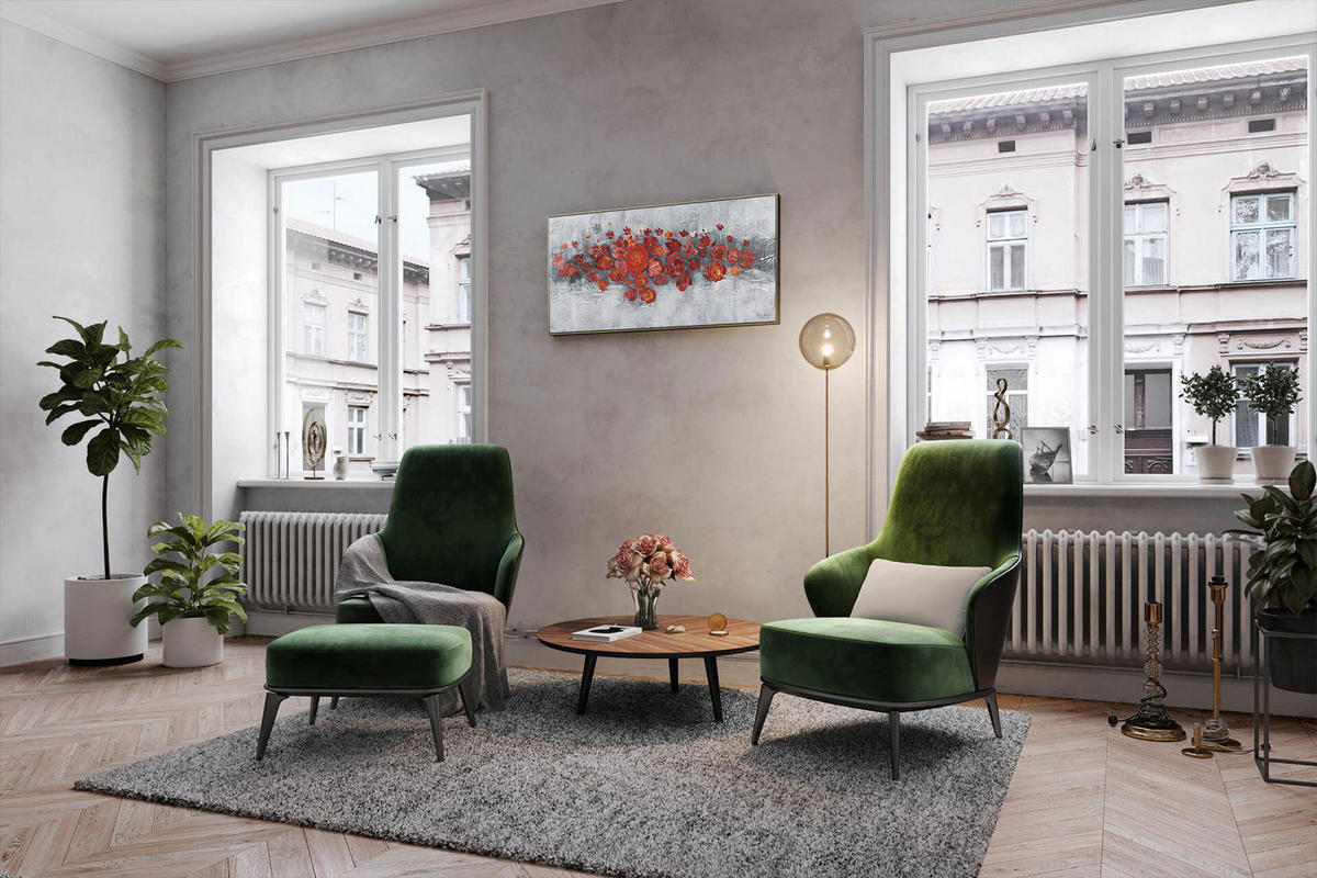 ÖLGEMÄLDE 120/60 cm - Rot/Grau, Holz/Textil (1.5/60cm) - KUNSTLOFT