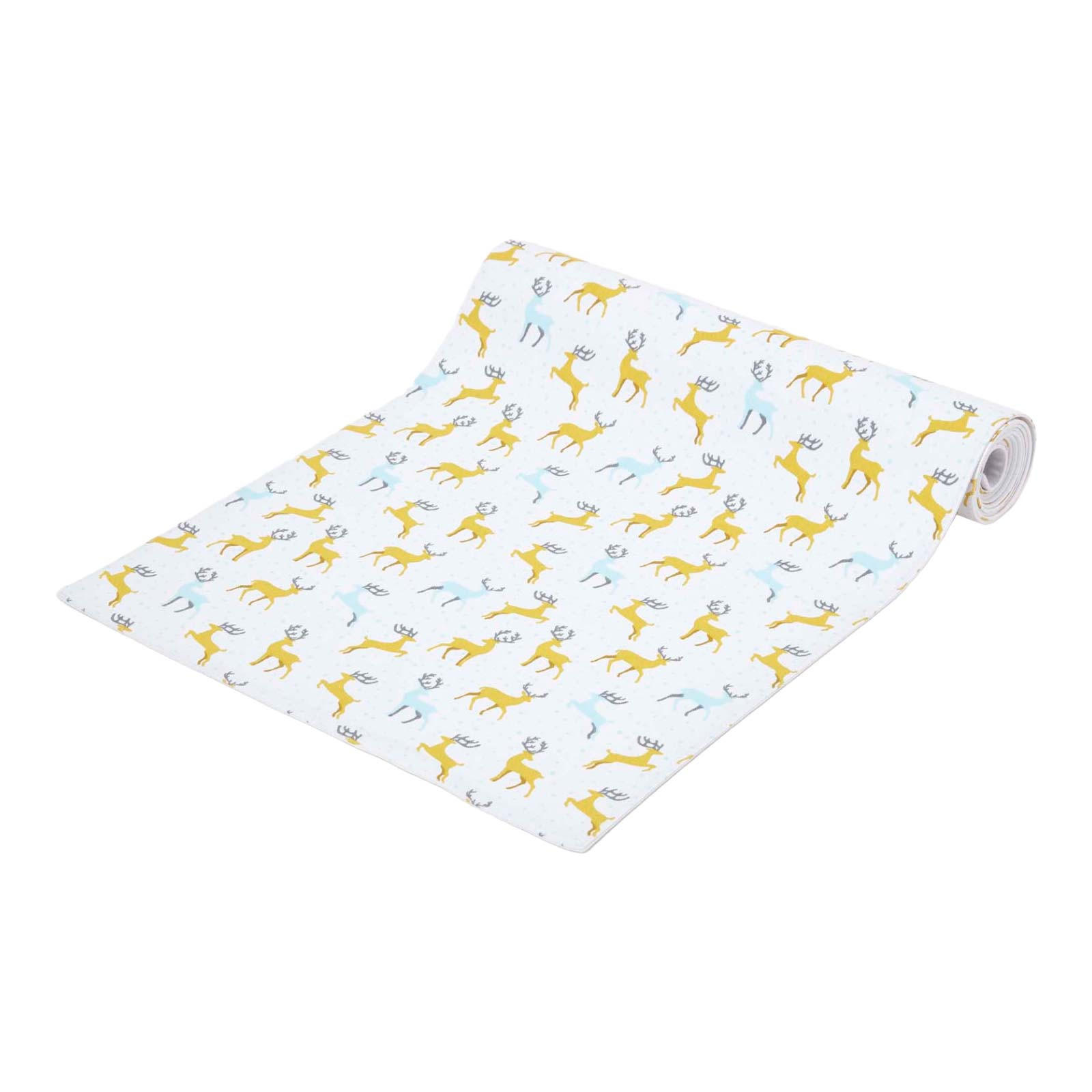 TISCHLÄUFER Weihnachten – Majestätischer Hirsch grau-gelb, 35/250 cm, 100% Baumwolle - Gelb, Textil (35/250cm) - Homescapes