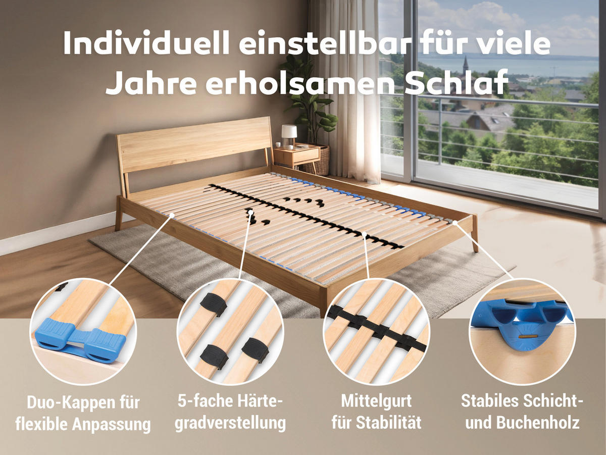 LATTENROST Madera, 7 Zonen, zur Selbstmontage, Größe: 100x220 - Braun, Holz (100/220cm) - Betten-ABC