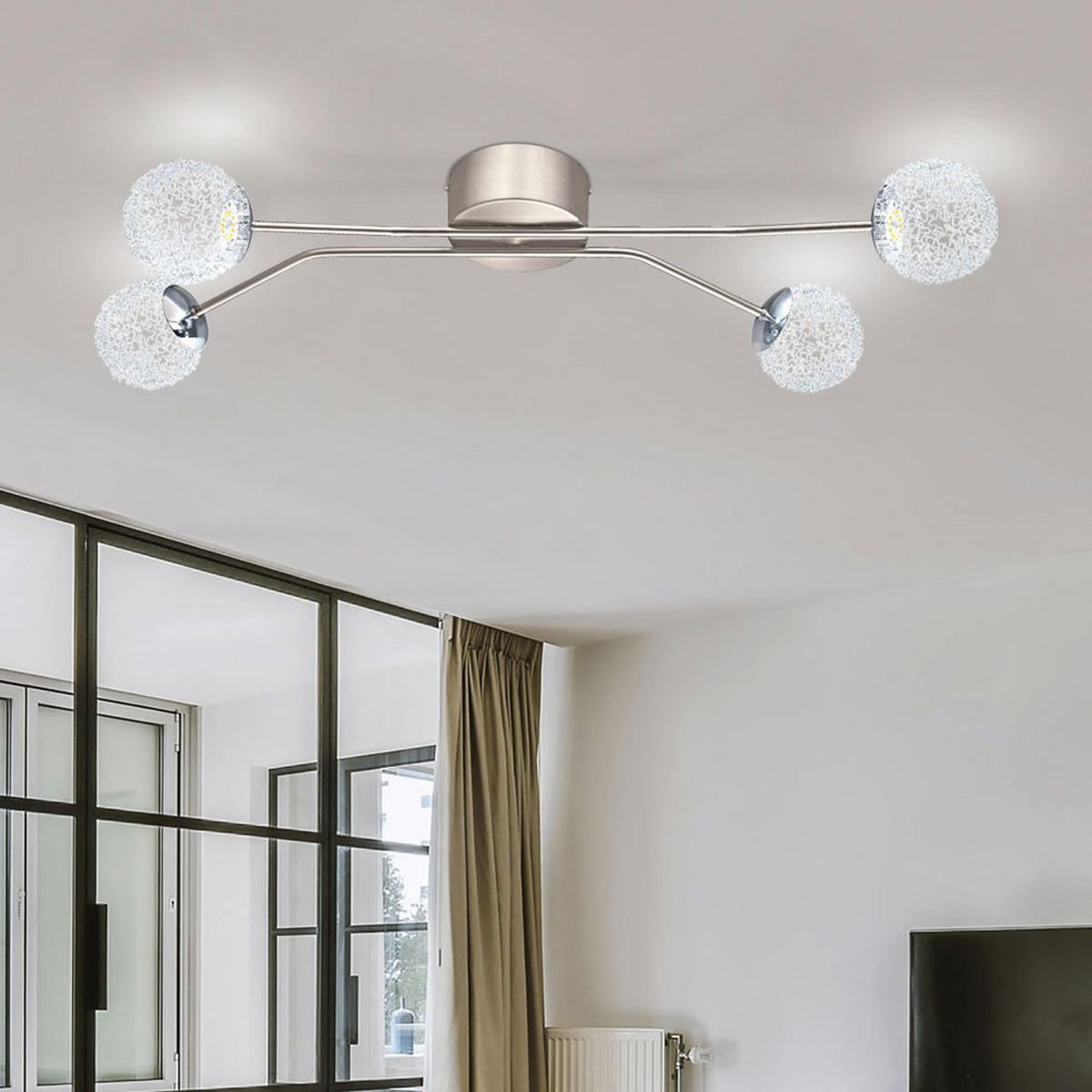 LED DECKENLEUCHTE Stahl Silber Kugeln - Silberfarben, Glas (82/30.5/17cm)