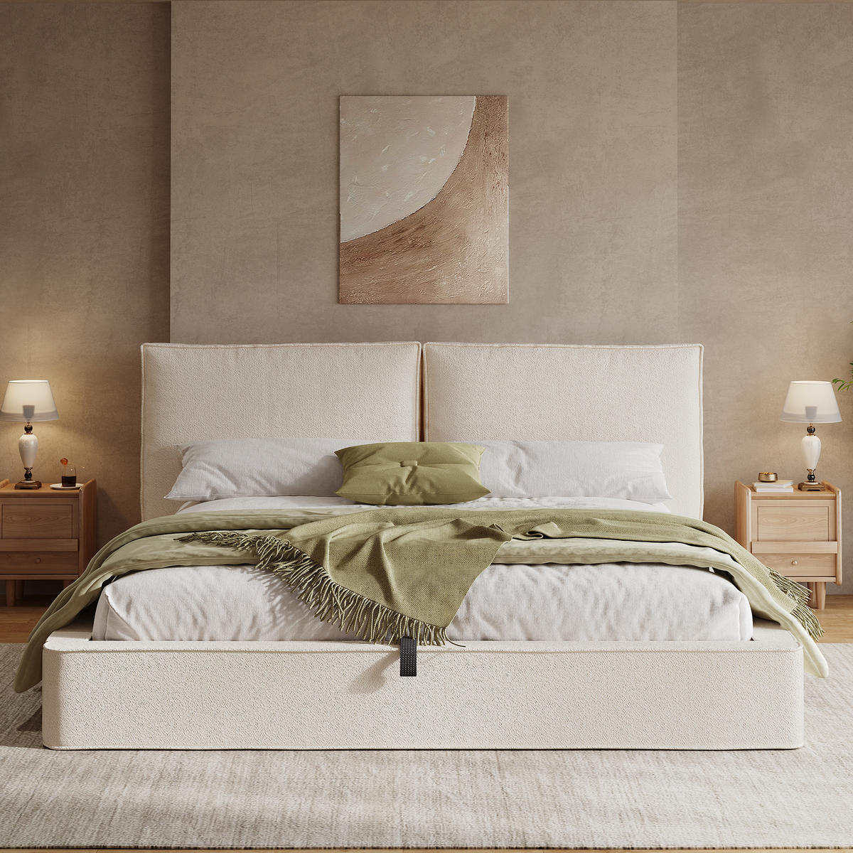 POLSTERBETT Beige Bouclé 180x200 Hydraulik Stauraum - Beige, Leder (180/200cm) - FLIEKS