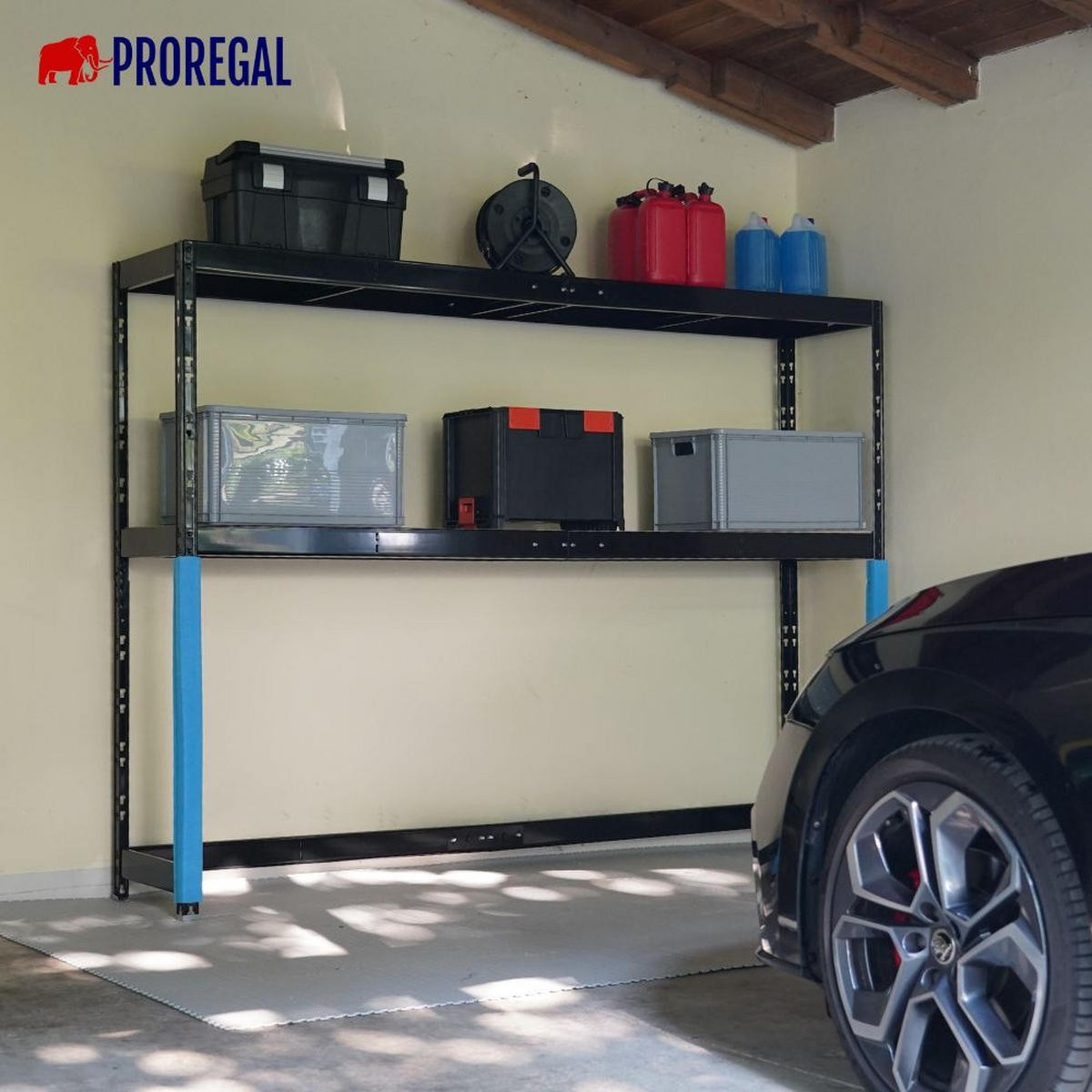 PROREGAL Garagenregal HERCULES 180x240x50cm 2 Lagerebenen Schwarz - Schwarz, Metall (240/180/50cm) - PROREGAL