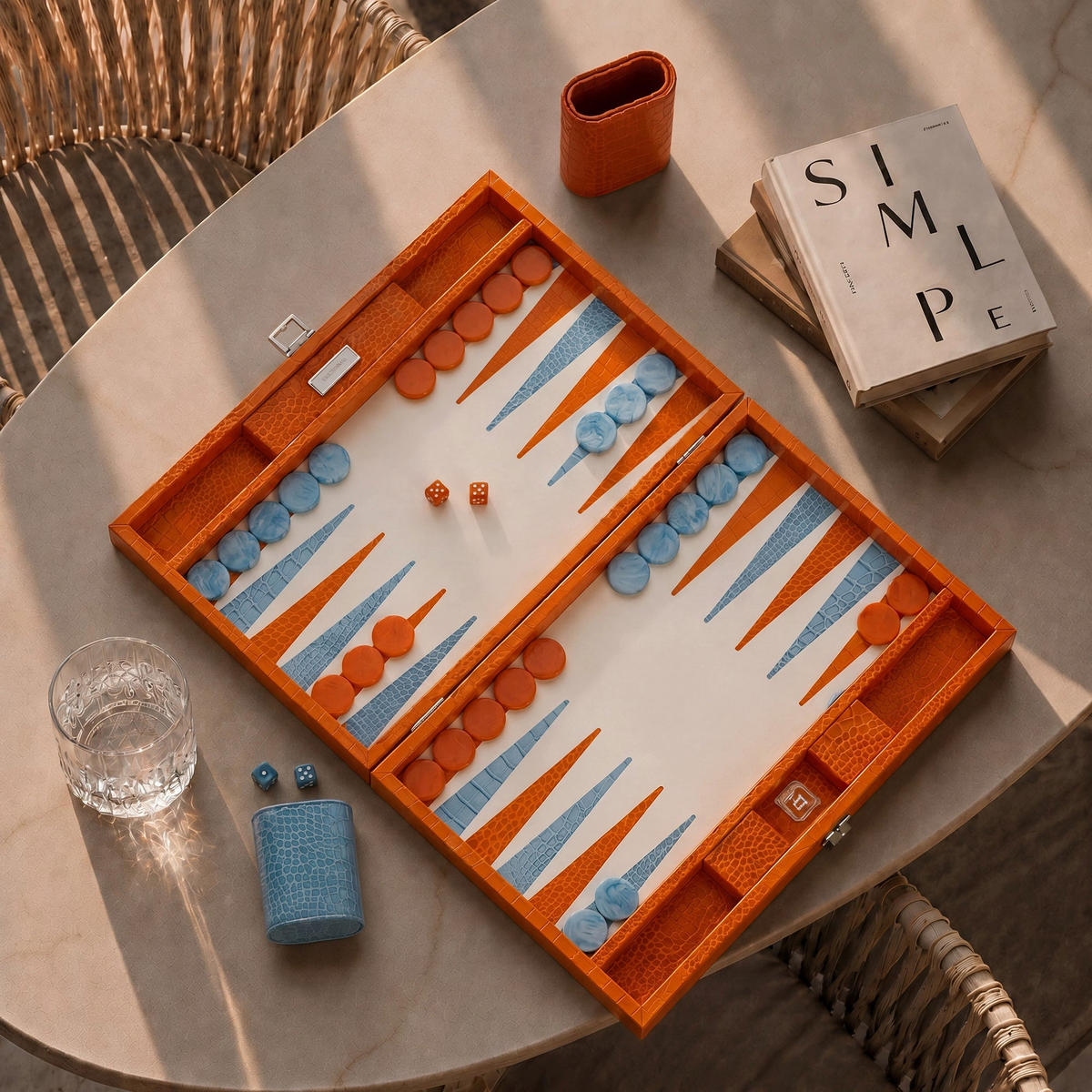 BACKGAMMON – Groß BACKGAMMON Leder Sonnenorange 46cm - Orange, Leder (46/30.3cm) - Premium Interiors