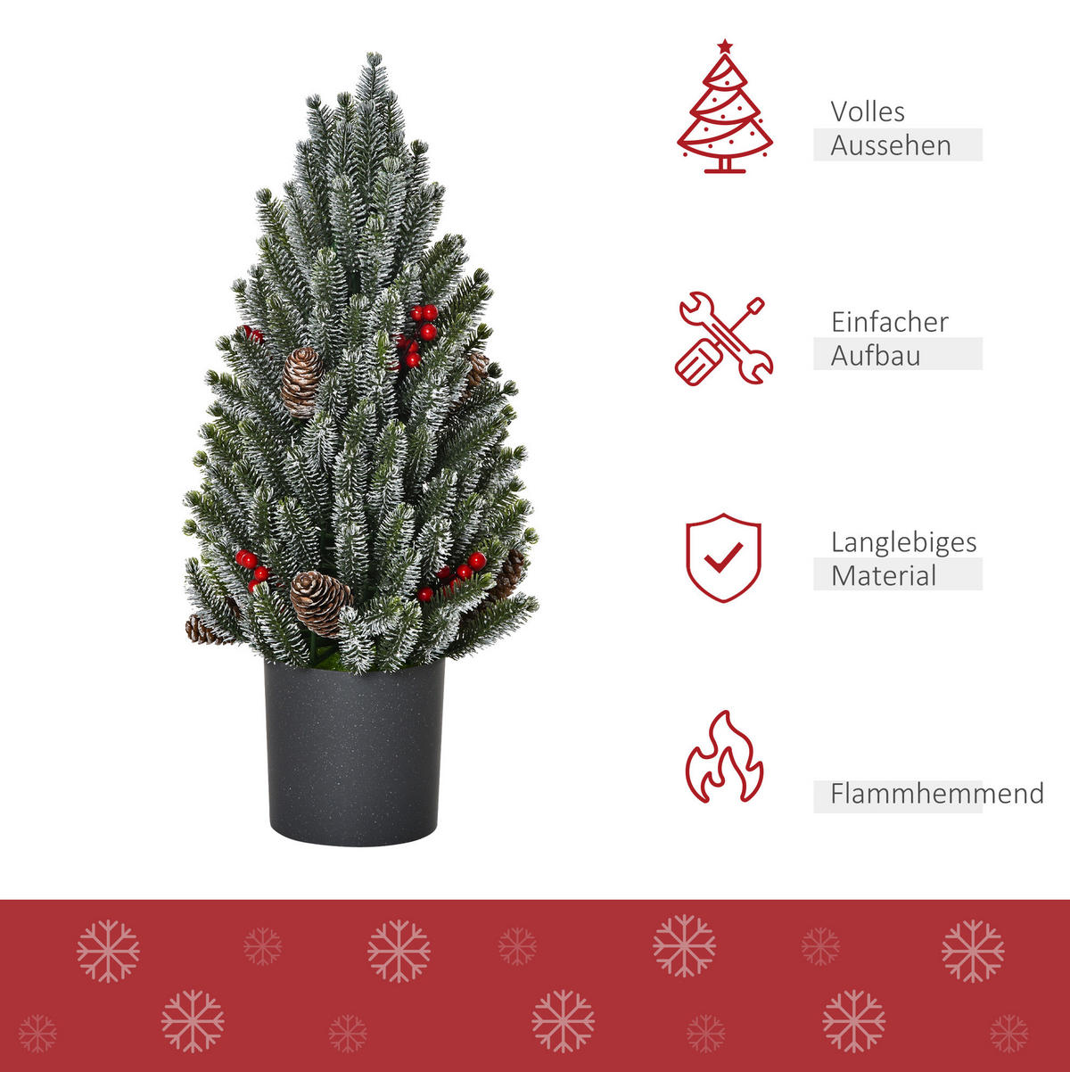 WEIHNACHTSBÄUME 27/27/47 cm grün aus Kunststoff mit Schneeoptik, Beeren und Zapfen - Grün, Kunststoff (47cm) - OKWISH