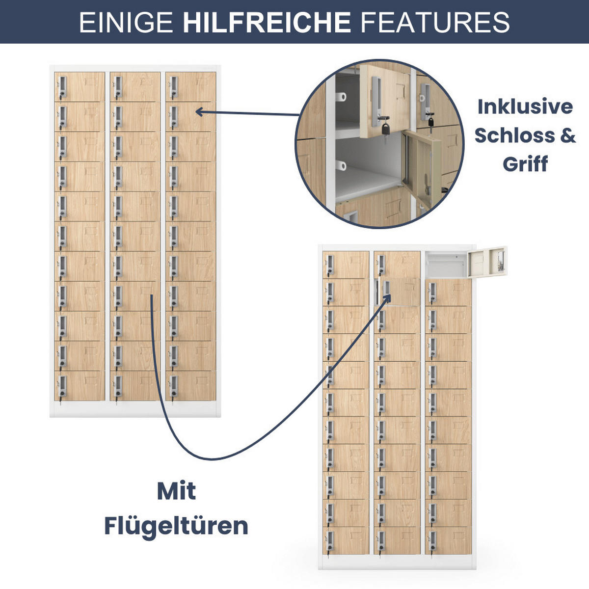 SCHLIESSFACHSCHRANK Spind PORTO 33 Fächer185x90x45cm Weiß-Sonoma Eiche - Weiß, Metall (90/185/45cm) - DELUKE