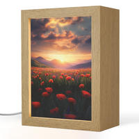 TISCHLEUCHTE Landschaft - Sonnenuntergang - Blumenfeld 15x20 cm - Dunkelblau, Holzwerkstoff (8/15/20cm) - OnlyWow