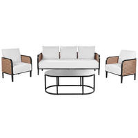 LOUNGE SET 5-Sitzer Aluminium schwarz Auflagen weiß Montefalco - Creme, Metall - Beliani
