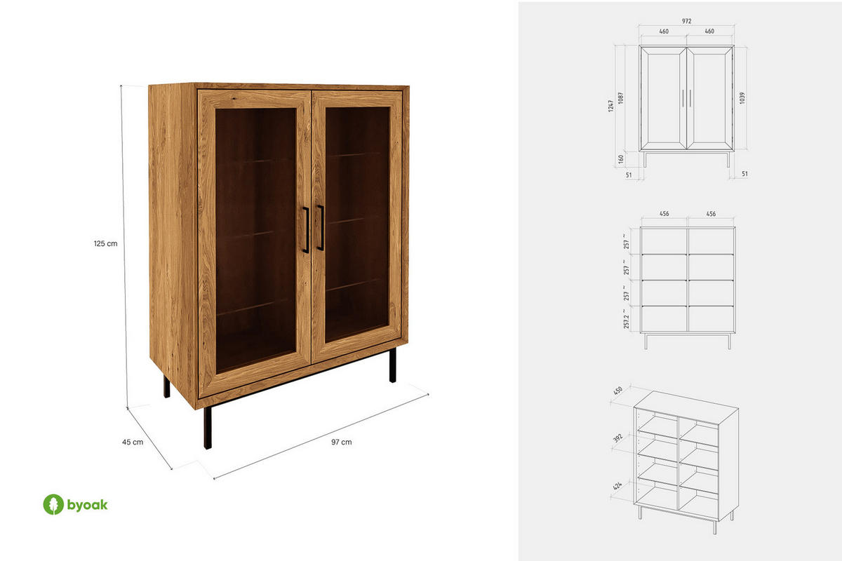 SIDEBOARD LEON Wildeiche - Wildeiche, Holz (97/125/45cm) - byoak