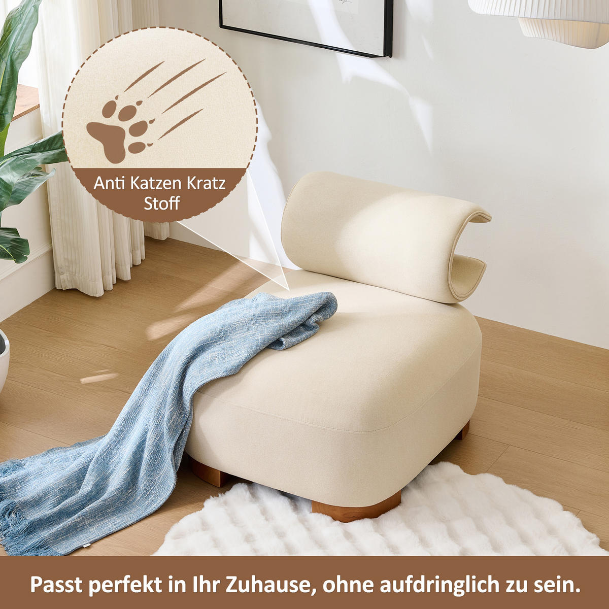HOCKER Stoff und Holz mit Katzenhöhle in Rückenlehne 79/69/64 cm Beige - Beige, Holz/Textil (69/64/79cm) - Redom