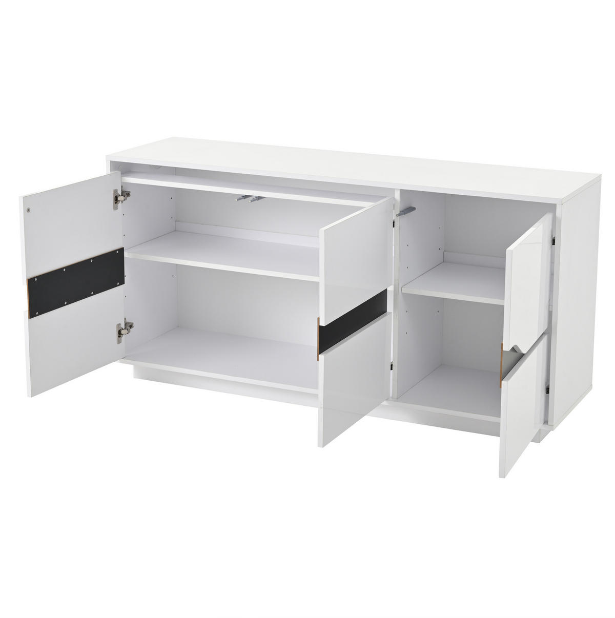 SIDEBOARD 140/40/70 cm weiß/schwarz aus Spanplatte mit LED und 3 Türen - Weiß, Holzwerkstoff (140/70/40cm) - OKWISH