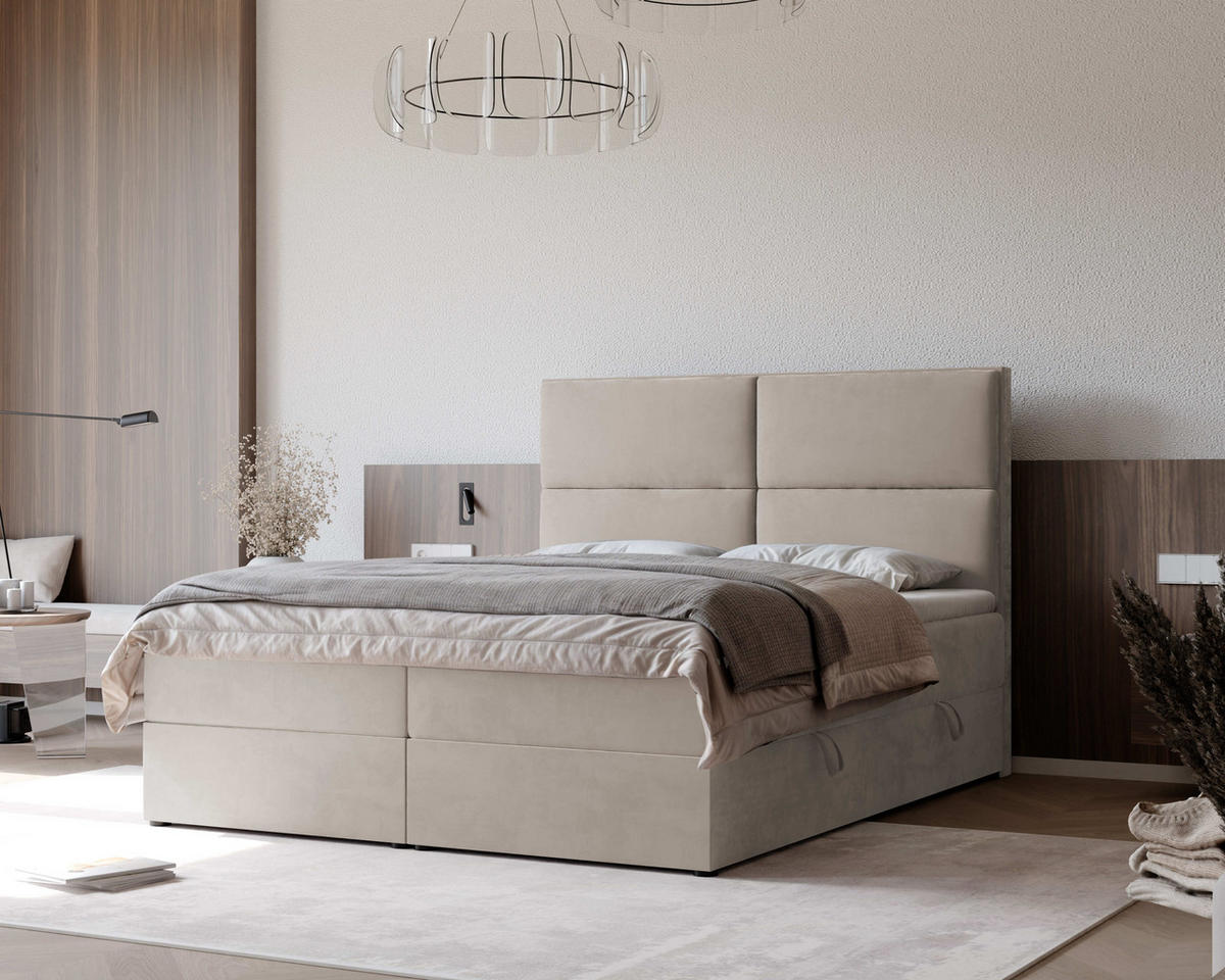 BOXBETT 120x200 cm mit Topper - Beige, Holzwerkstoff/Textil (120/200cm) - Idohome