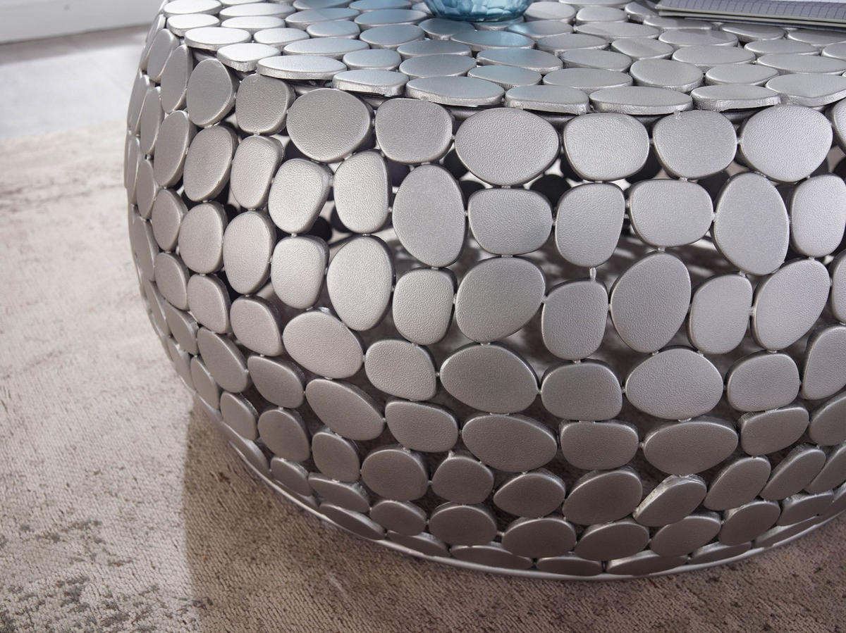 COUCHTISCH Aluminium Silber, Handgefertigtes Unikat, Stilvolles Design - Silberfarben, Metall (66/66/32cm) - KADIMA DESIGN