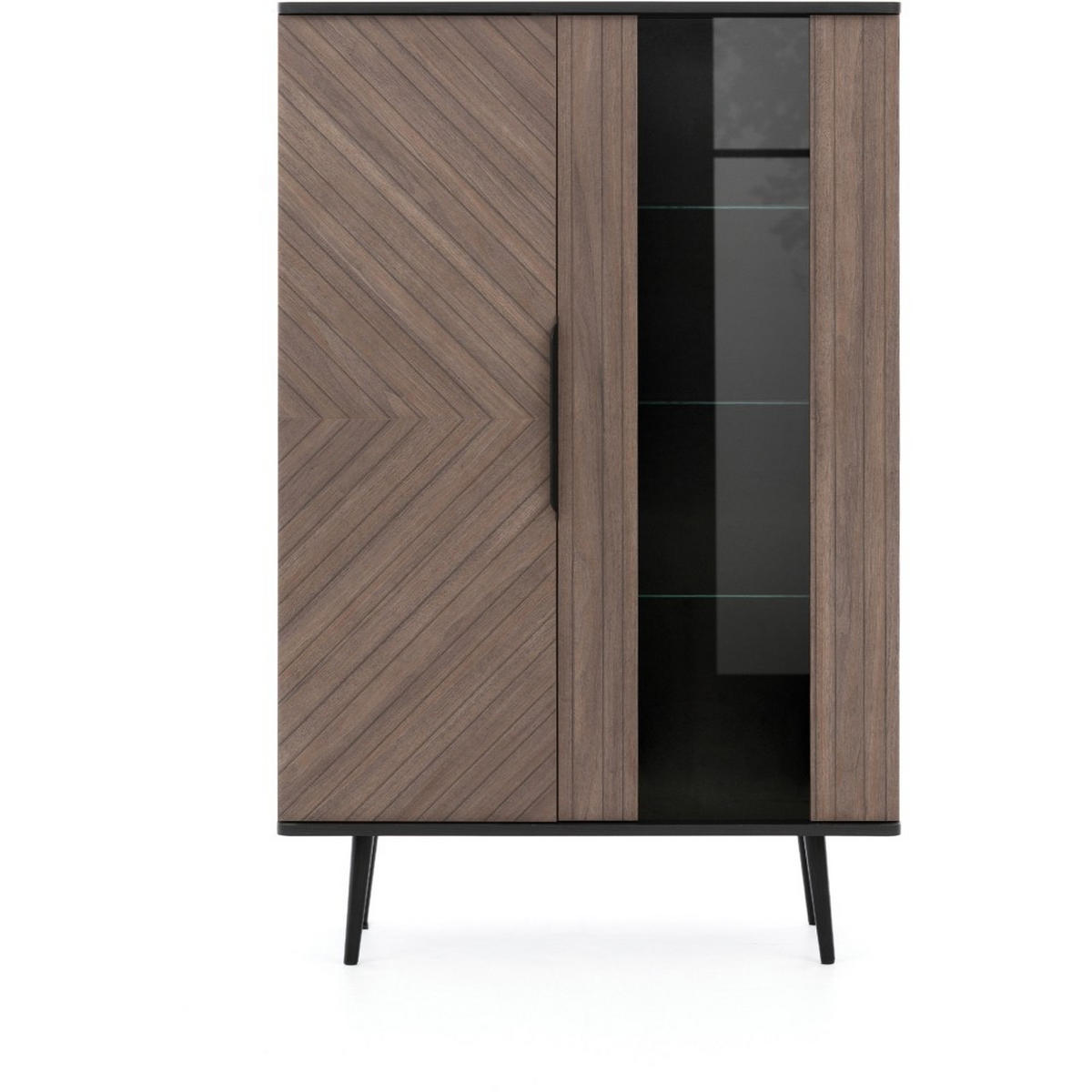 VITRINE Parini mit 2 Türen und 5 Einlegeboden, Graphitschwarz/Captains Deck - Eichefarben, Holzwerkstoff/Metall (90/140/41cm) - Beautysofa