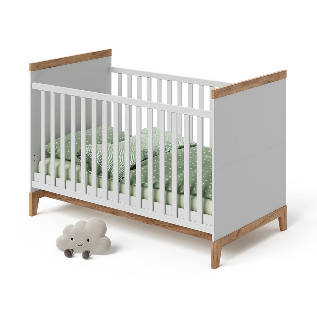 BABYBETT Malia Weiß/Artisan 70x140 cm - Hellgrau/Weiß, Holzwerkstoff - VitaliSpa