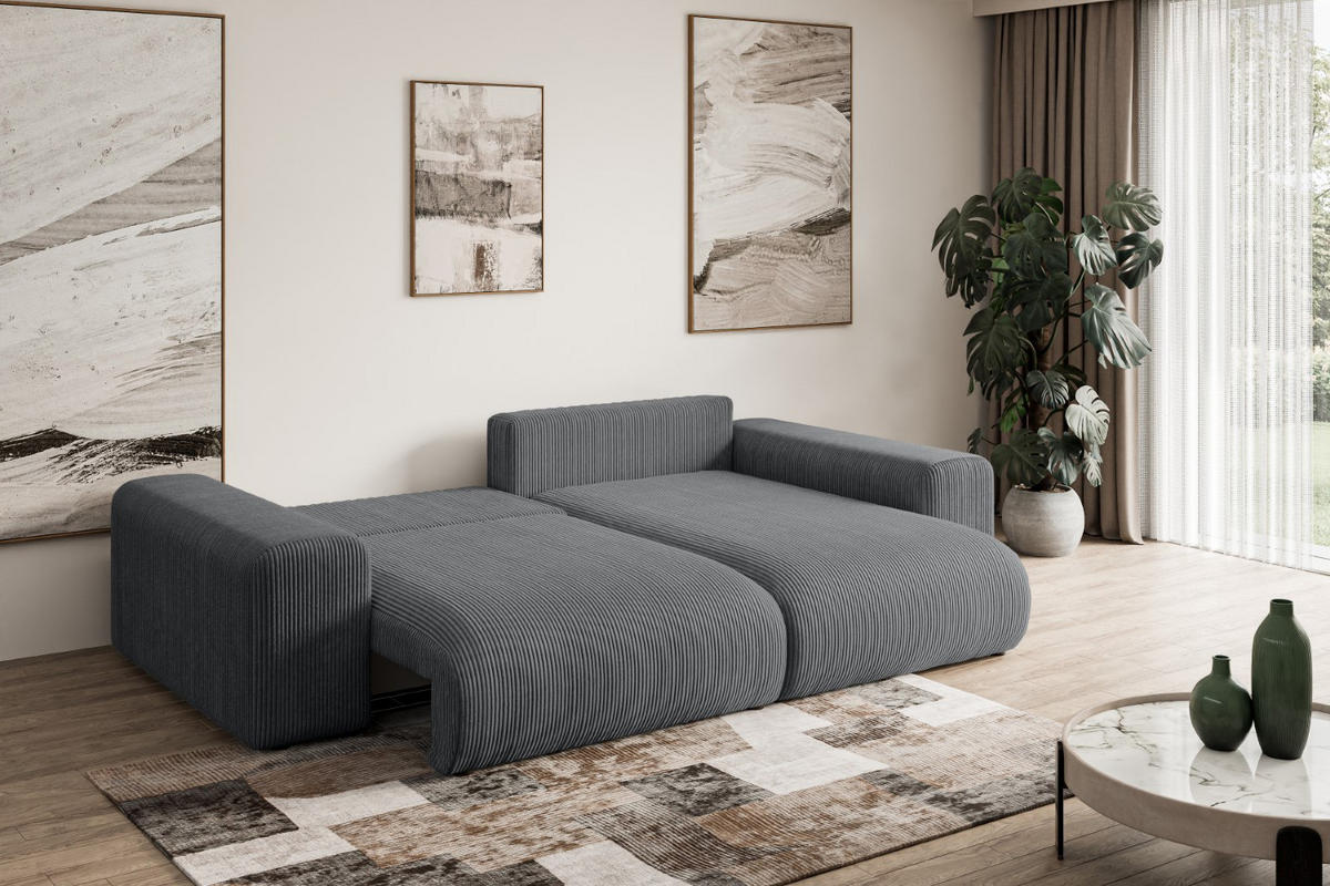 ECKSOFA Ottomane rechts ESKAR-L 266x176x84 Dunkelgrau Cord - Dunkelgrau/Schwarz, Holzwerkstoff/Kunststoff (176/266cm) - ALTDECOR