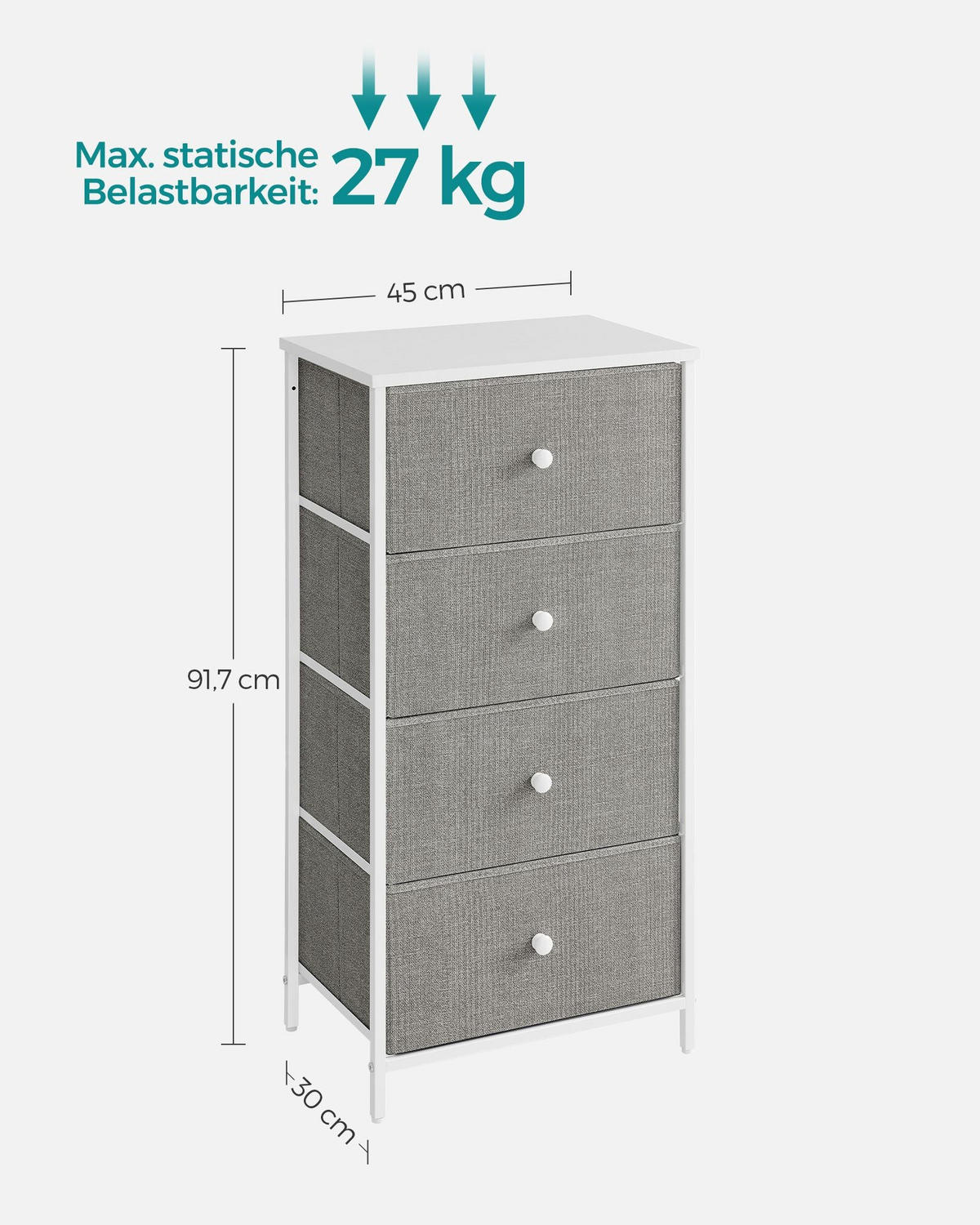KOMMODE JUBA - Hellgrau, Holzwerkstoff (45/91.7/30cm) - Hansiro