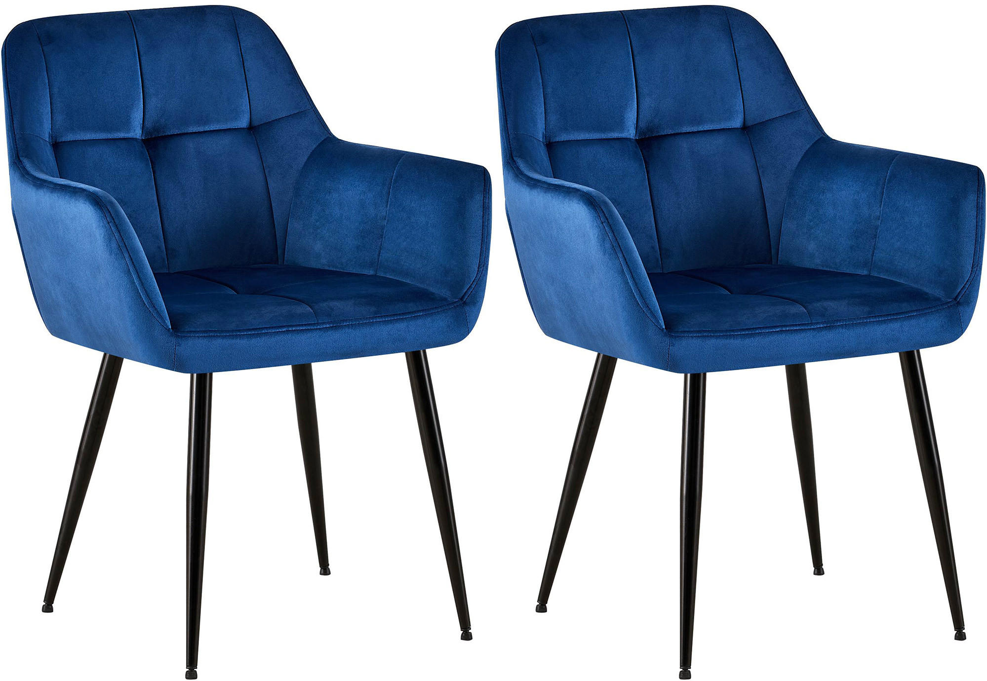 ARMLEHNENSTUHL 2er Set Samt blau - Blau/Schwarz, Textil/Metall (56.5/84/61cm) - CLP