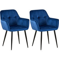 ARMLEHNENSTUHL 2er Set Samt blau - Blau/Schwarz, Textil/Metall (56.5/84/61cm) - CLP