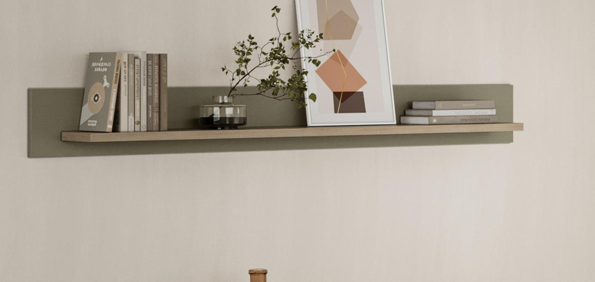 WANDBOARD Salbei grün, Eiche 150 cm, Wandregal skandinavisch - Eichefarben/Salbeigrün, Holzwerkstoff/Metall (150/17/17cm) - Furn.Design