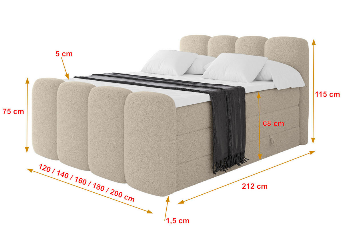 BOXSPRINGBETT mit Matratze H3/H4 - NINA-Z KING - 160x200 cm Dunkelbeige - Baltimorefarben, Holzwerkstoff (160/200cm) - ALTDECOR