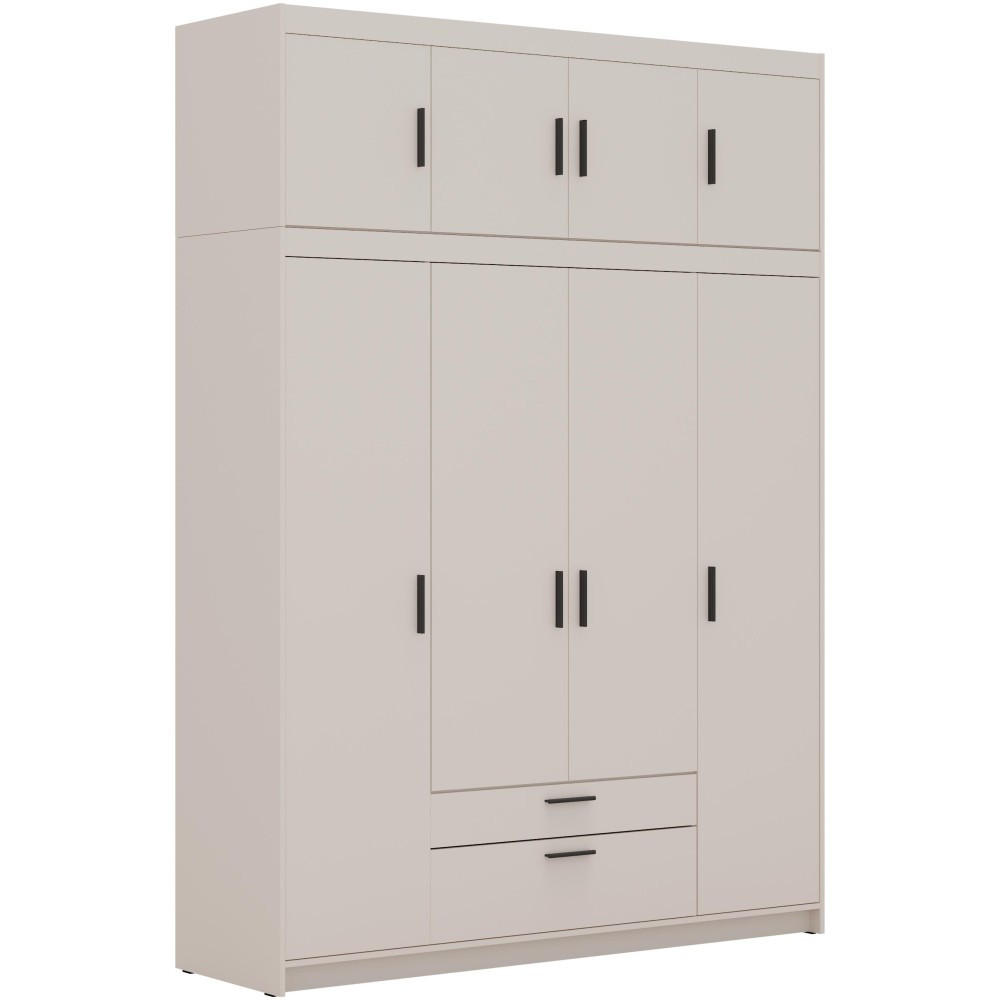 DREHTÜRENSCHRANK Elena mit 4 Türen und 2 Schubladen, mit Aufsatz Sandbeige - Sandfarben, Holzwerkstoff (176/245/53cm) - Beautysofa