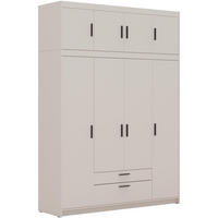 DREHTÜRENSCHRANK Elena mit 4 Türen und 2 Schubladen, mit Aufsatz Sandbeige - Sandfarben, Holzwerkstoff (176/245/53cm) - Beautysofa