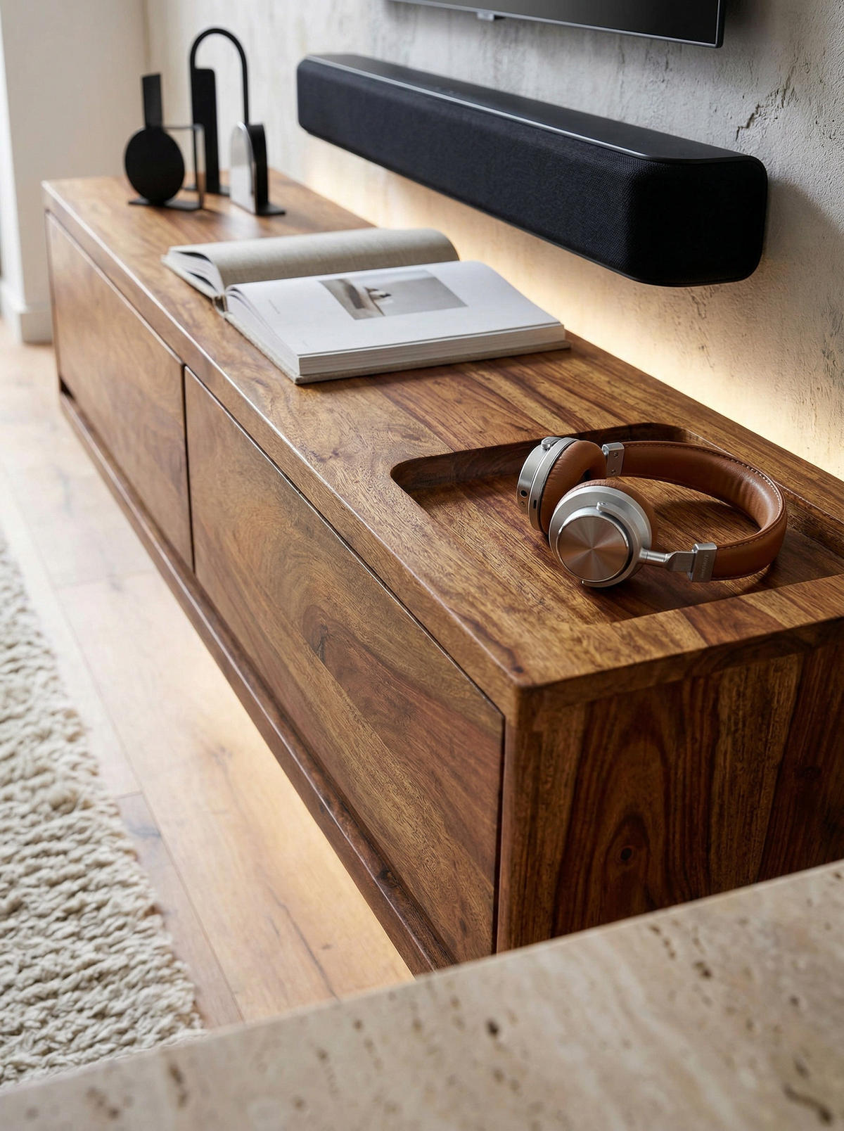 LOWBOARD Hängend Massivholz Modern Stil mit 2 Schubladen - Braun, Holz (108/25/34cm) - KADIMA DESIGN