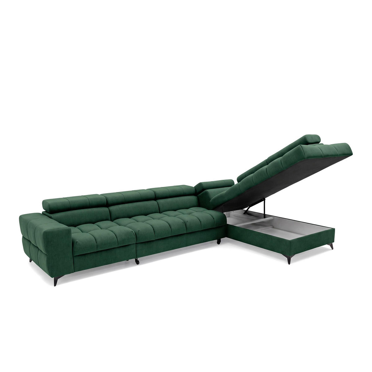 ECKSOFA PUDDING MAXI L Rechts mit Schlaffunktion 125x195 Velours Grün - Schwarz/Grün, Holz/Textil (350/203cm) - Muffo