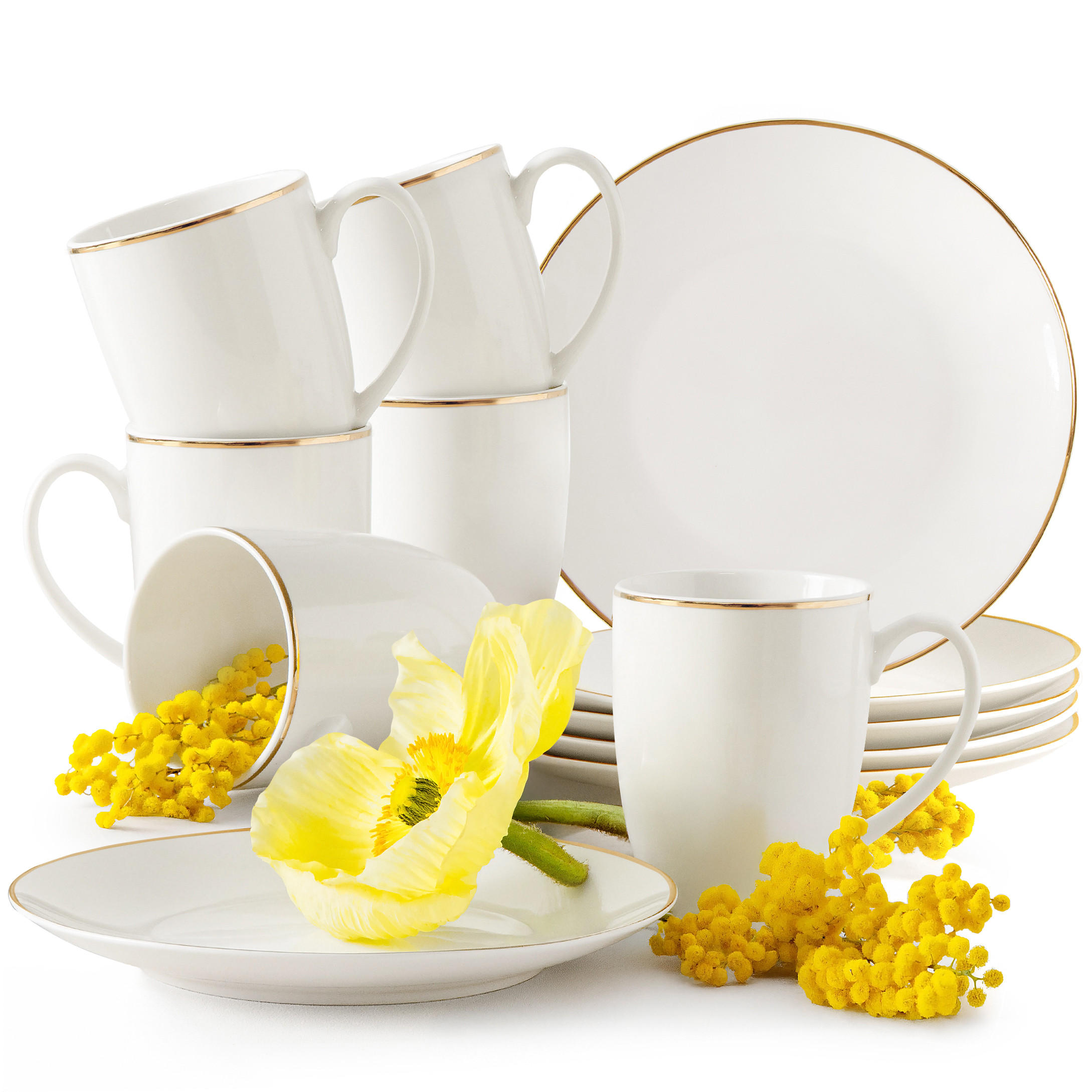 TEESERVICE AD BELLA, 6 Personen, 12-tlg - Ecru/Goldfarben, Keramik (20/10.5/20cm) - KONSIMO®