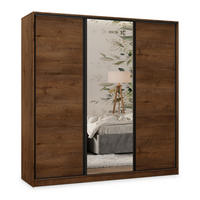 SCHWEBETÜRENSCHRANK TARI 200/205/58 cm 3-türig mit Spiegel und 4 Schubladen Eichefarben - Eichefarben, Holzwerkstoff (200/205/58cm) - MASSENO