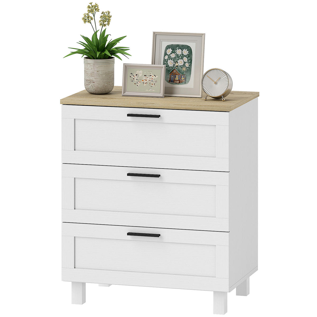 KOMOODE DE-12903 3 Schubladen, moderne Beine Weiß - Weiß, Holzwerkstoff (60/71/38cm) - ComfortXL