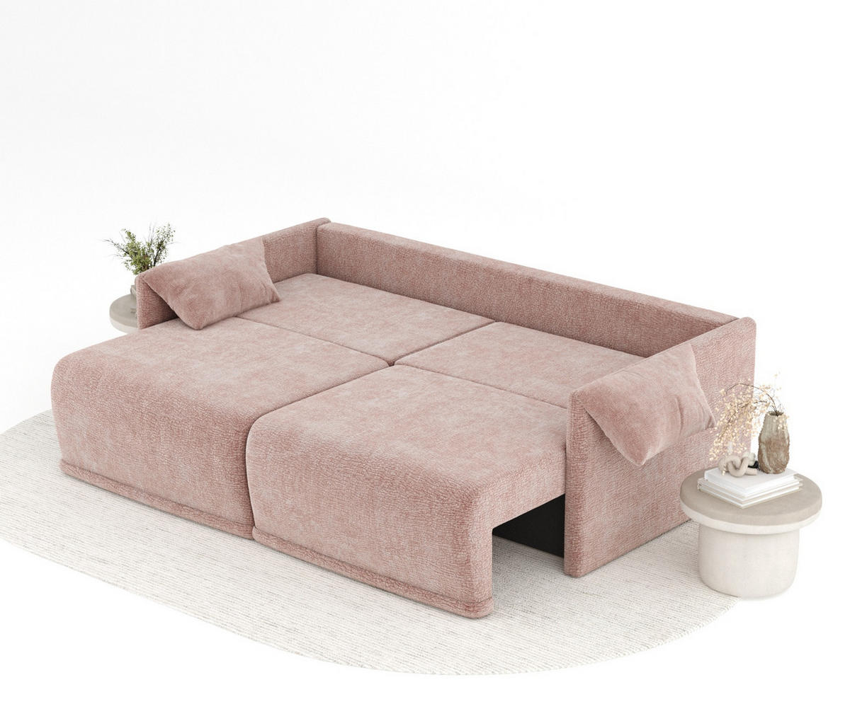 SCHLAFSOFA MIT ECKSOFA-FUNKTION Nappa Rosa Chenille - Schwarz/Rosa, Holz/Holzwerkstoff (215/100/112cm) - Maison de Reve