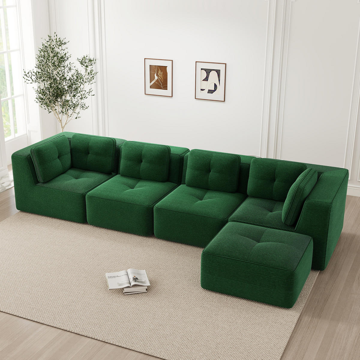 ECKSOFA modular mit 74 cm tiefer Sitzfläche Cord Green - Grün, Kunststoff (177/386.1cm) - Meubliv